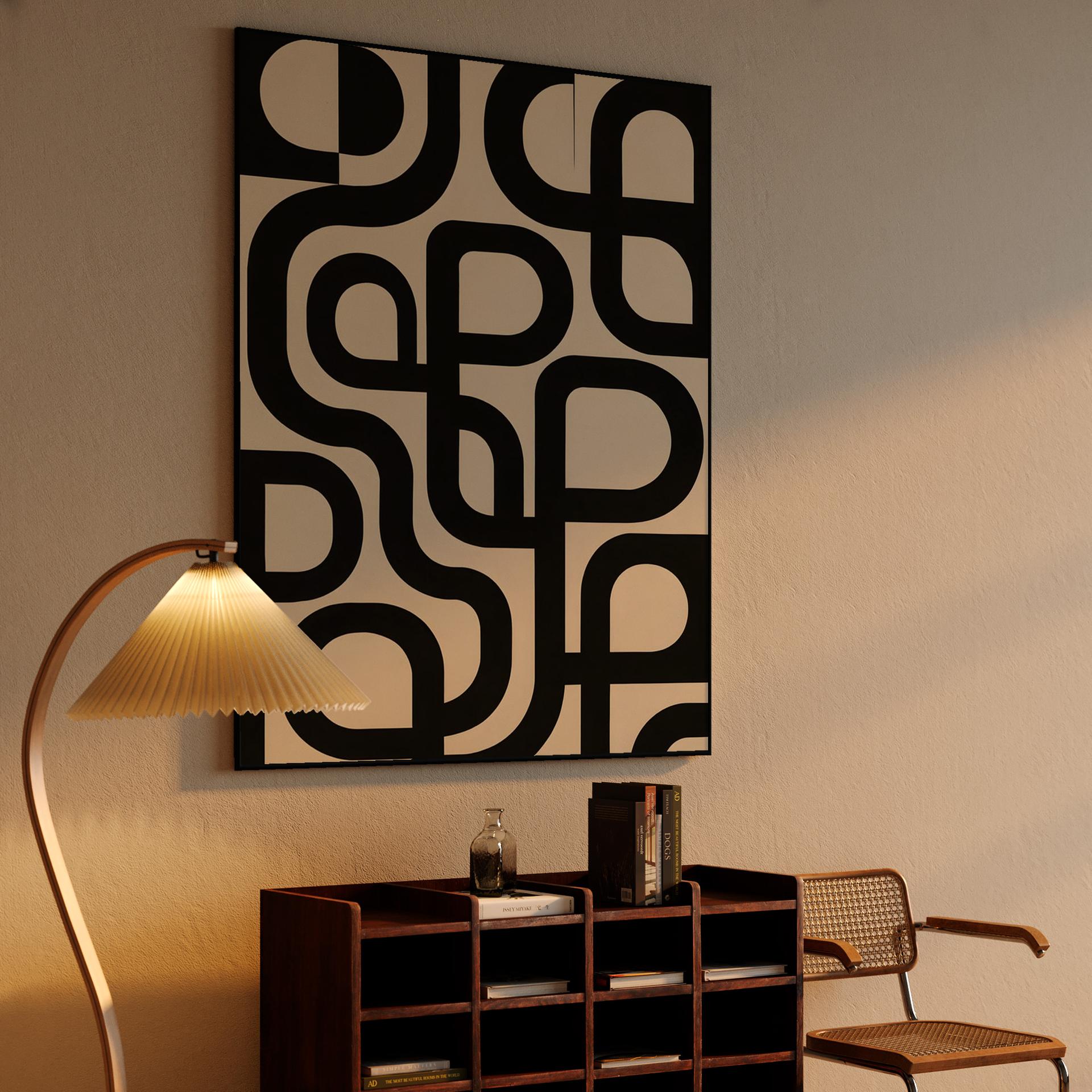 Interconnected Black Curves Geometric Art