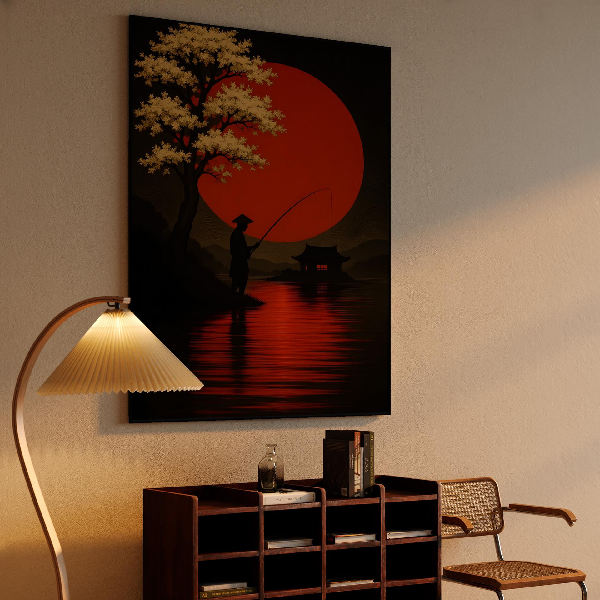 Japanese Fisherman Under Red Sun