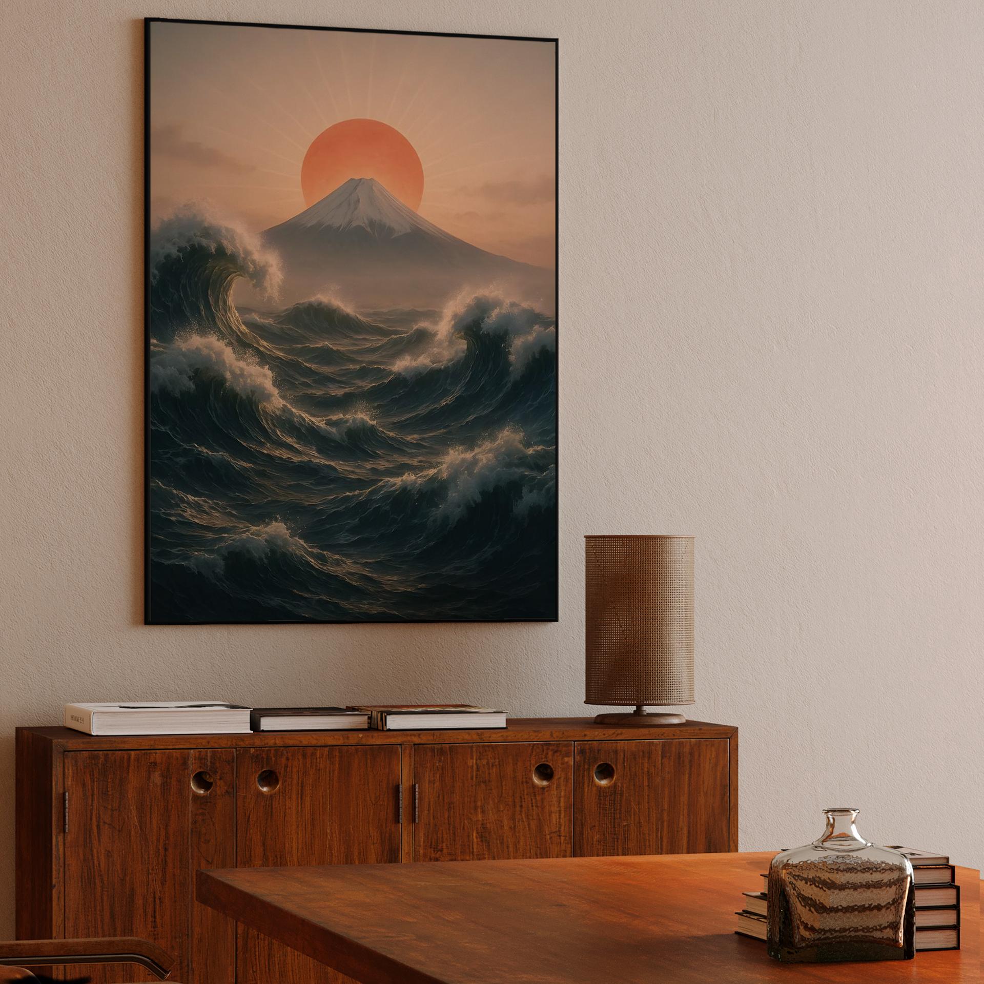 Mount Fuji Rising Sun and Waves