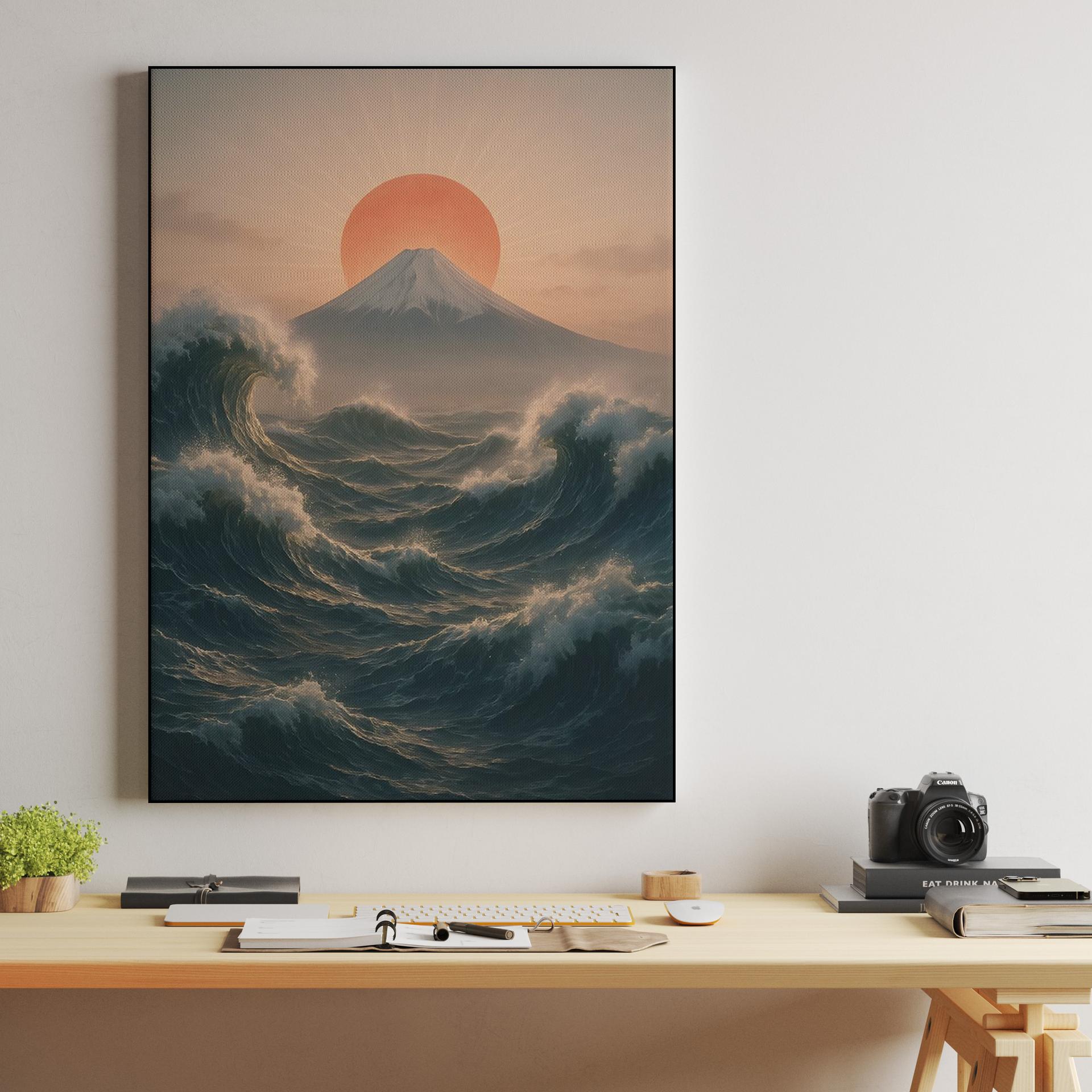 Mount Fuji Rising Sun and Waves