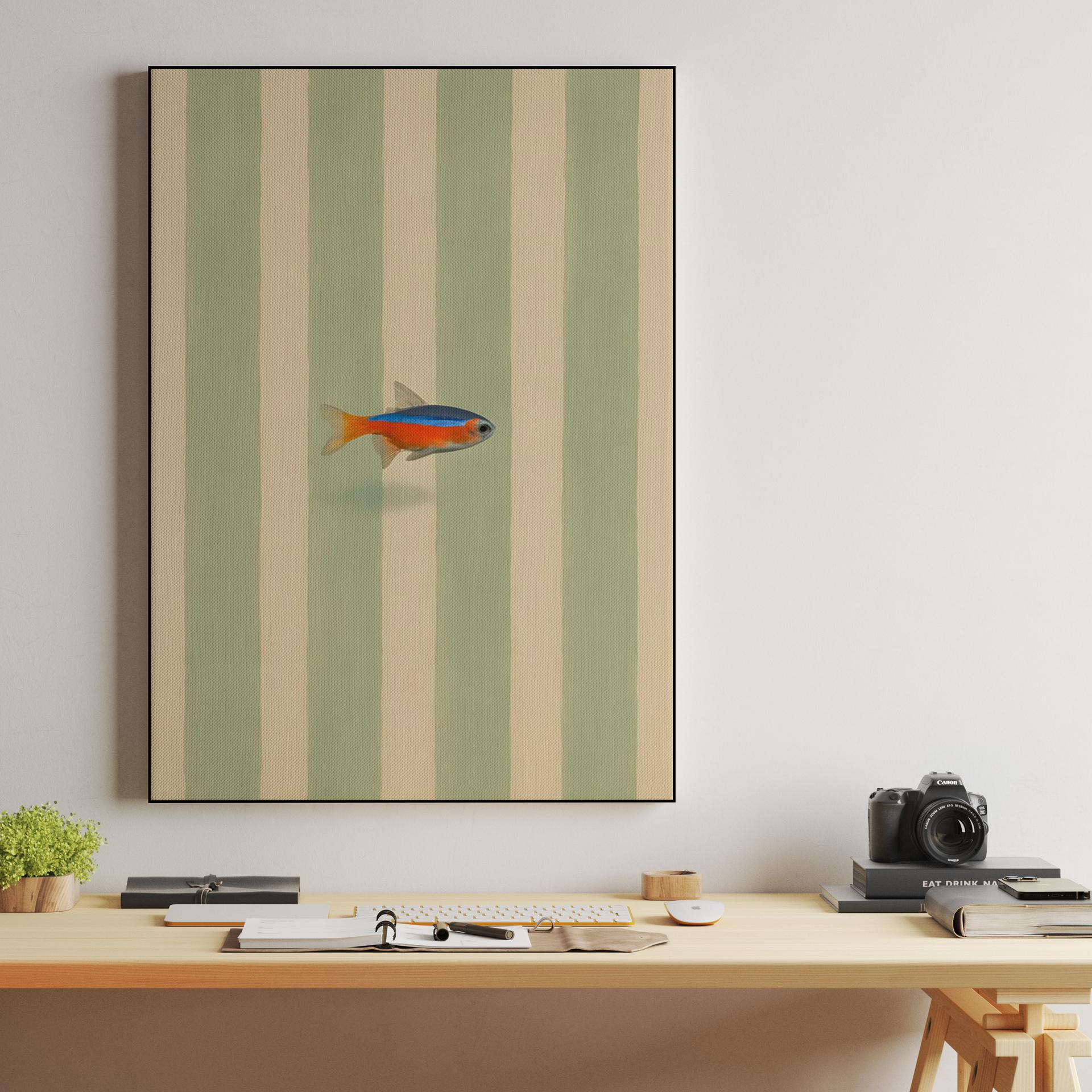 Neon Tetra on Sage Stripes