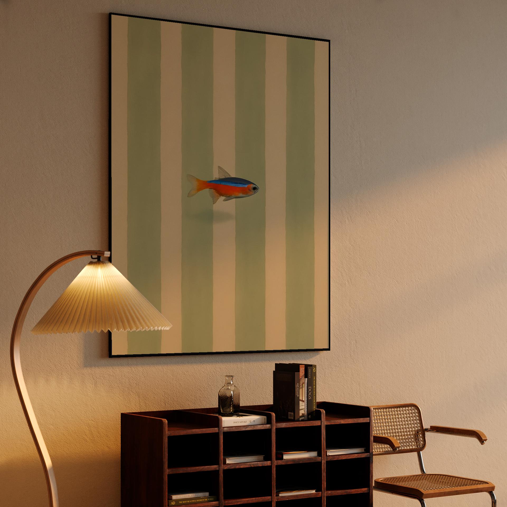 Neon Tetra on Sage Stripes