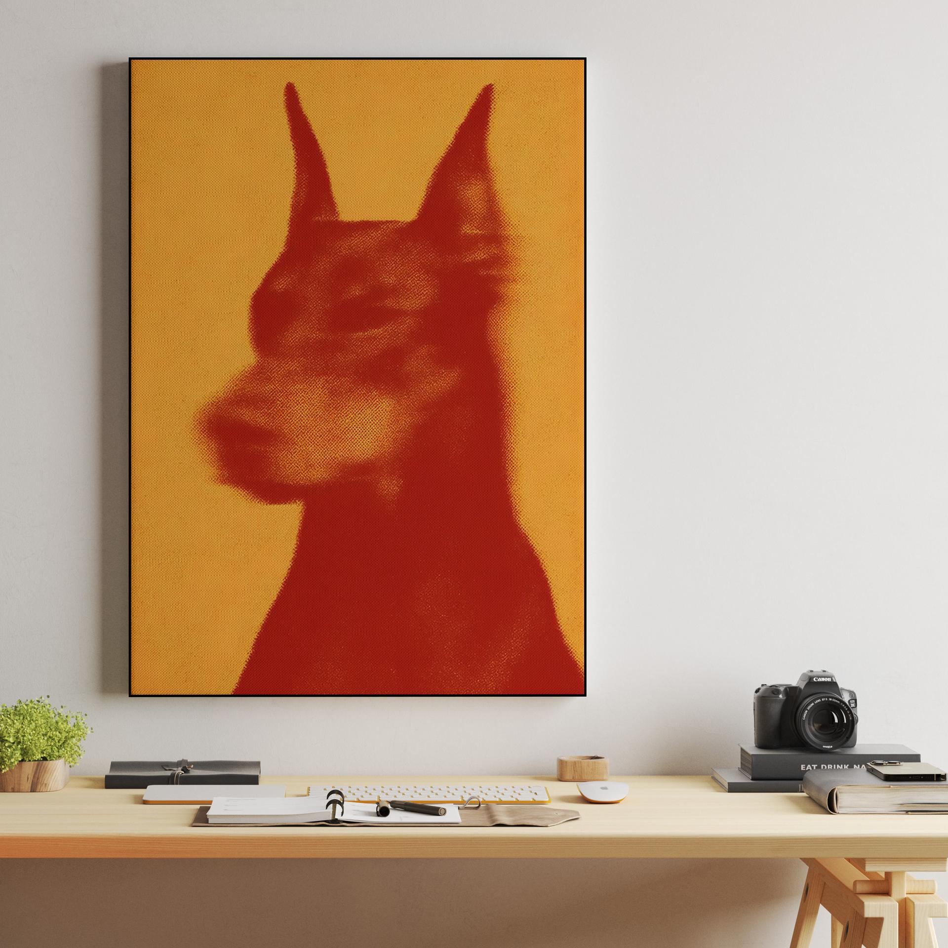 Orange Halftone Doberman Portrait