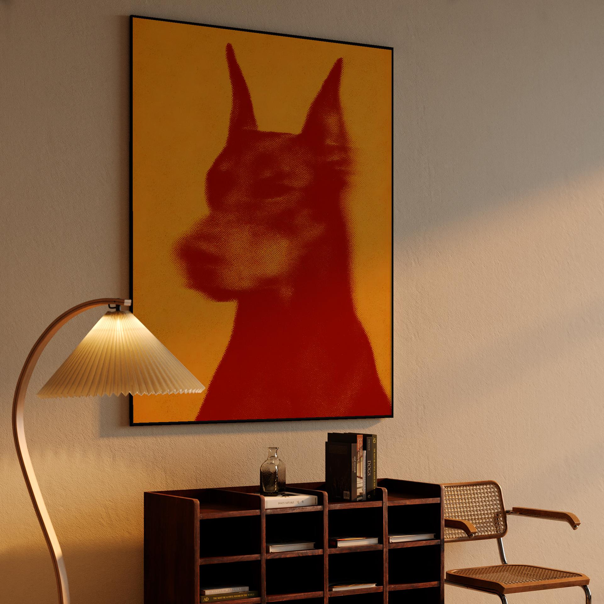Orange Halftone Doberman Portrait
