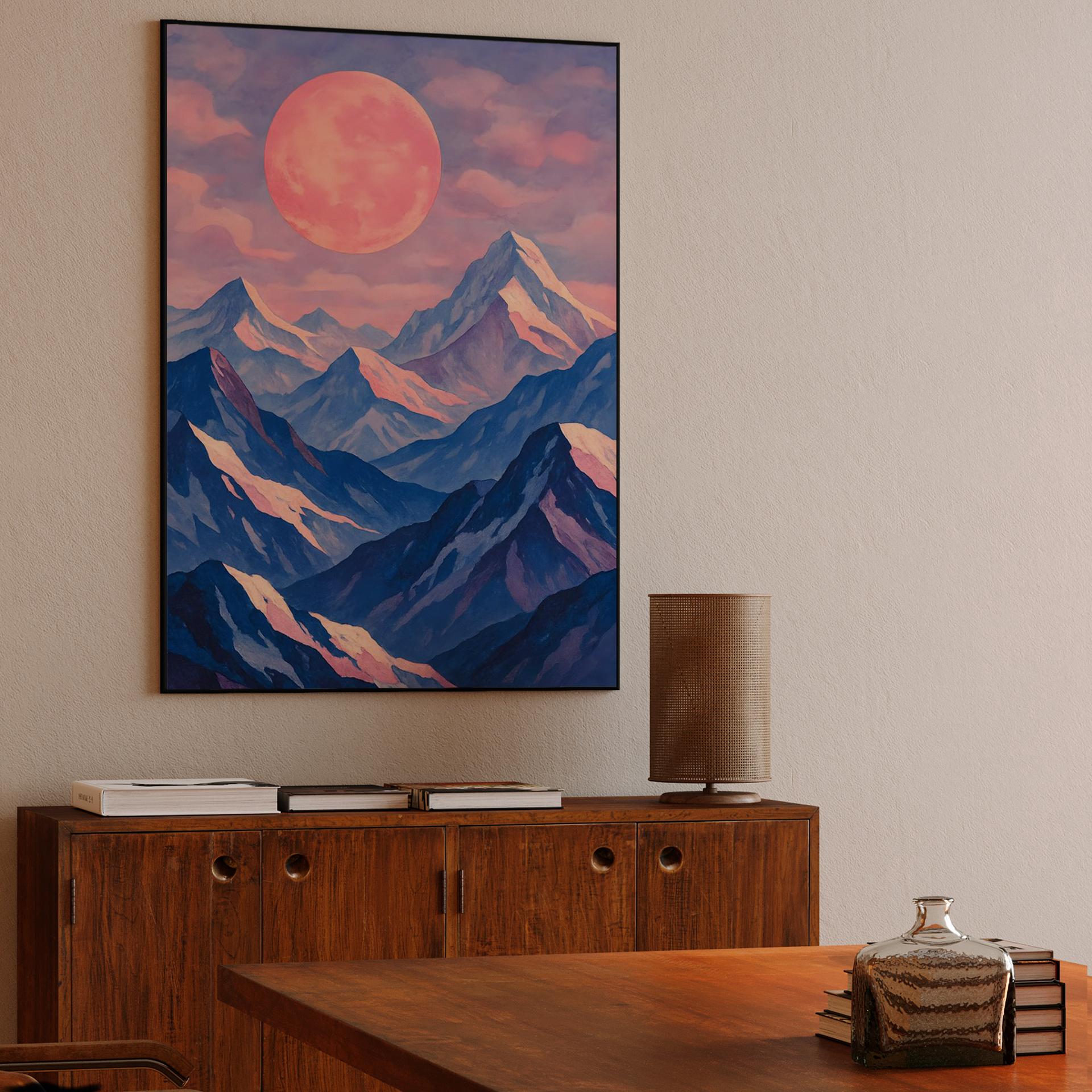 Pink Moon Over Blue Mountains