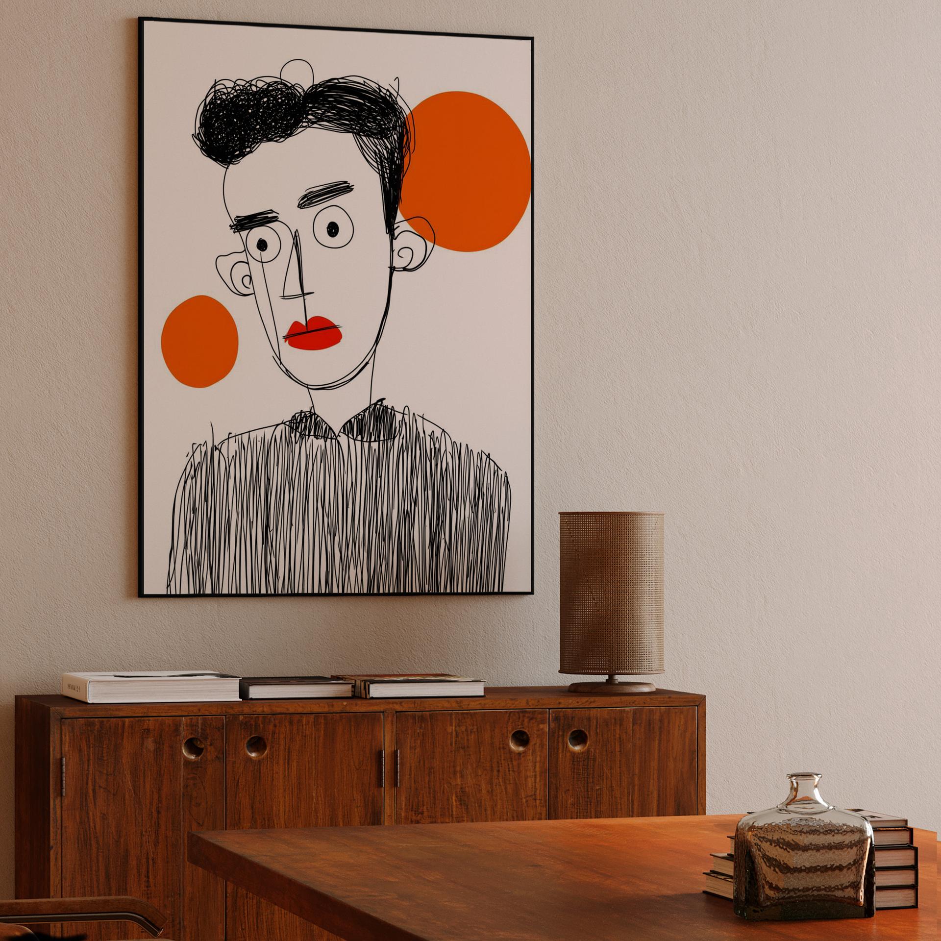 Scribbled Ink Portrait with Orange Accents