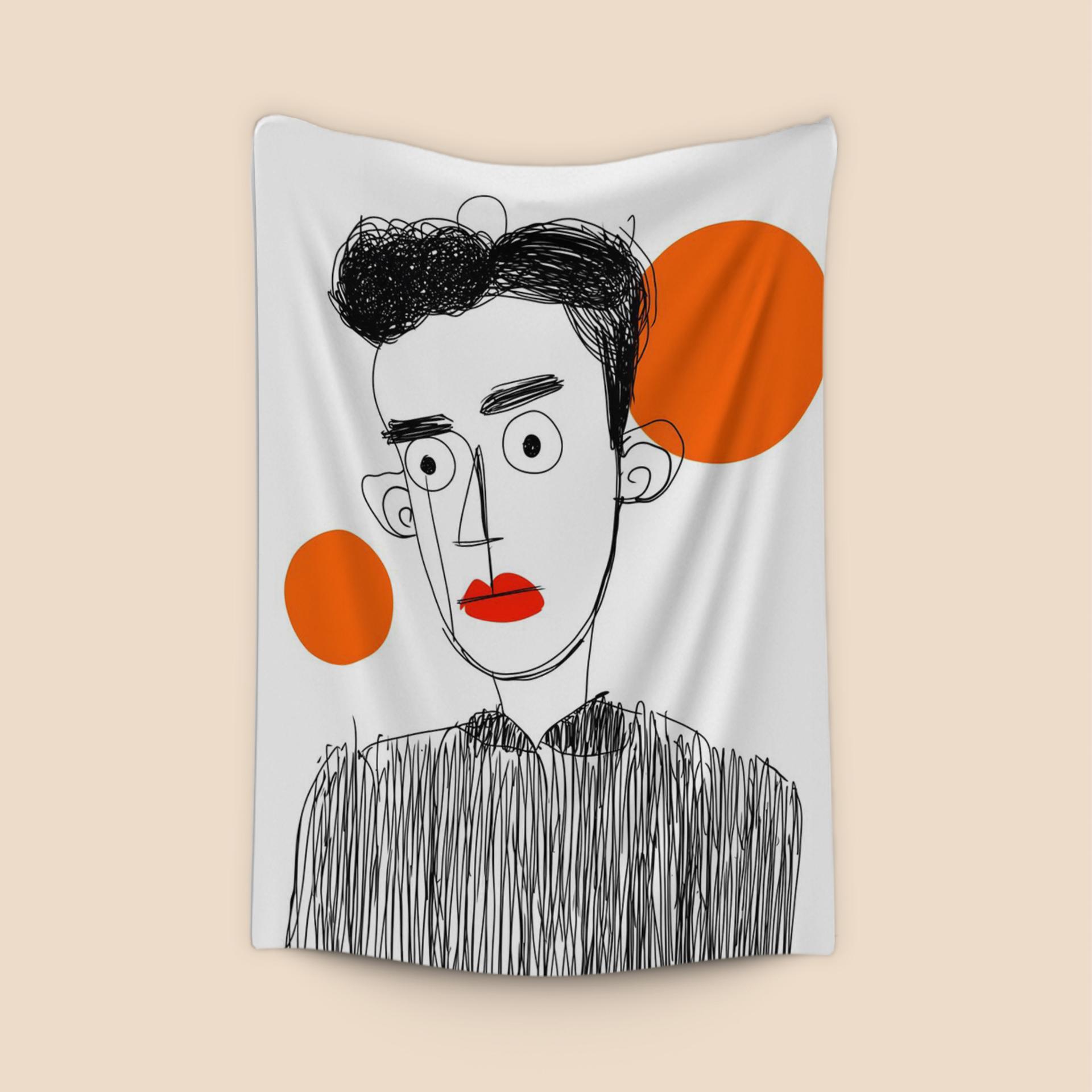 Scribbled Ink Portrait with Orange Accents