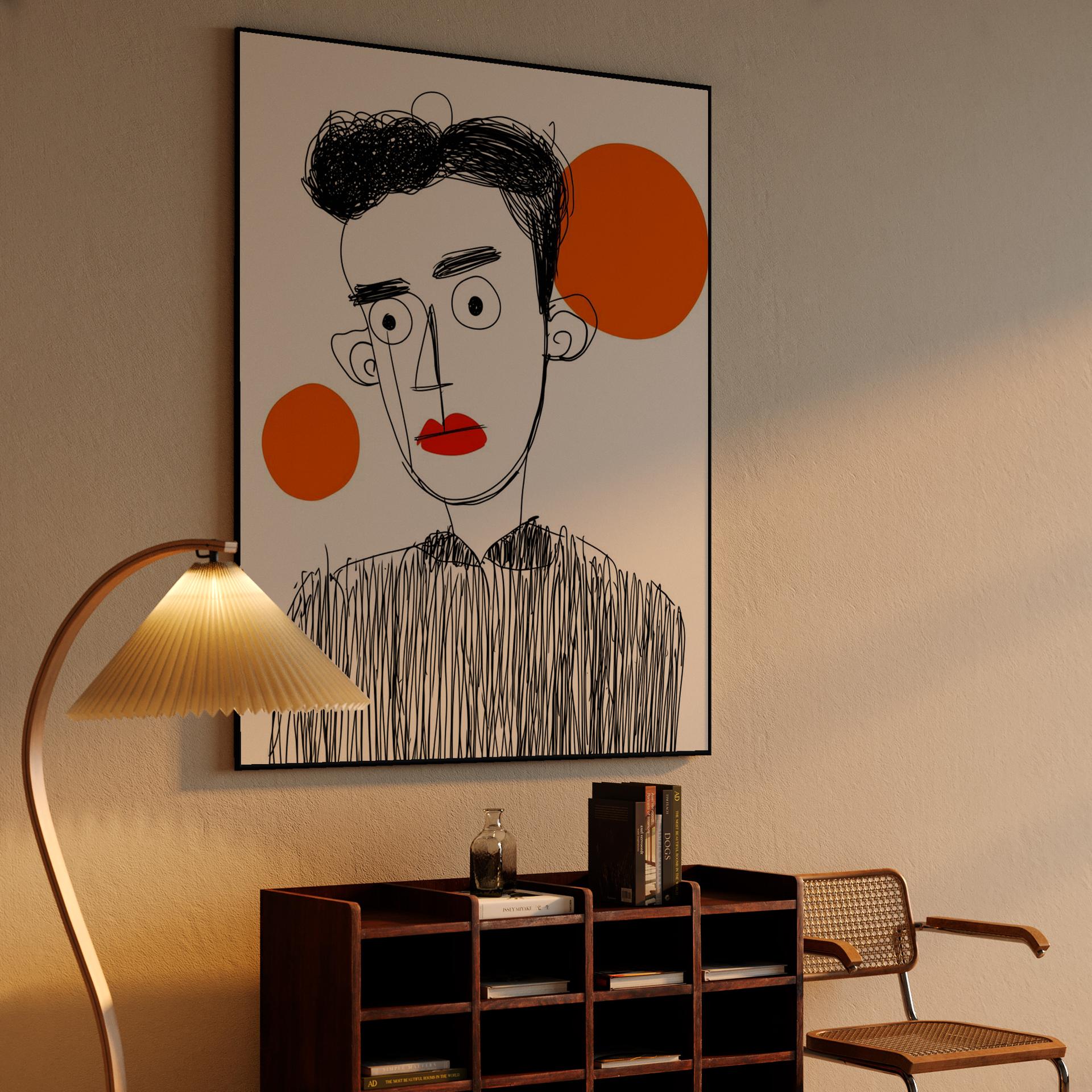 Scribbled Ink Portrait with Orange Accents