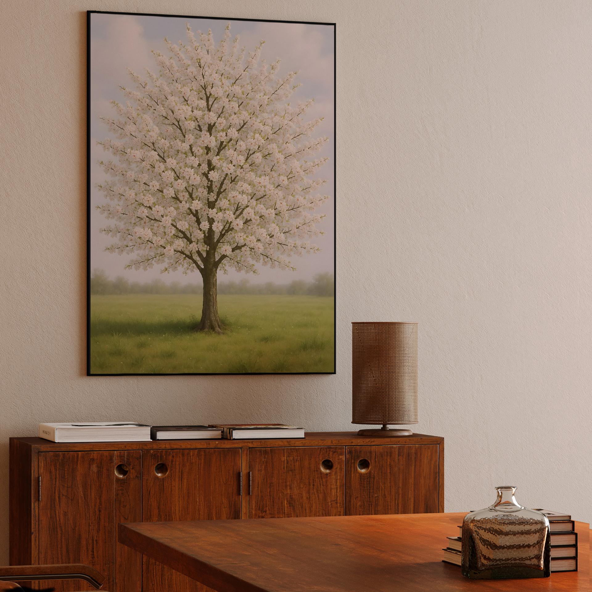 Solitary White Blooming Tree Art