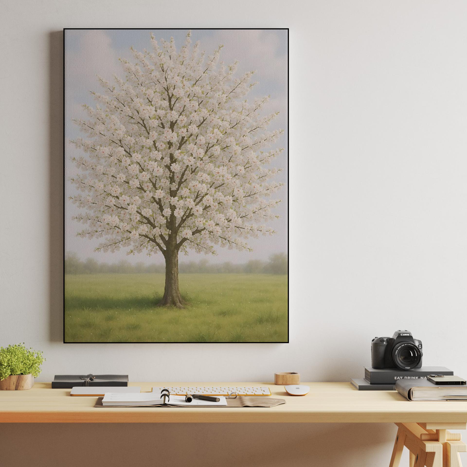 Solitary White Blooming Tree Art