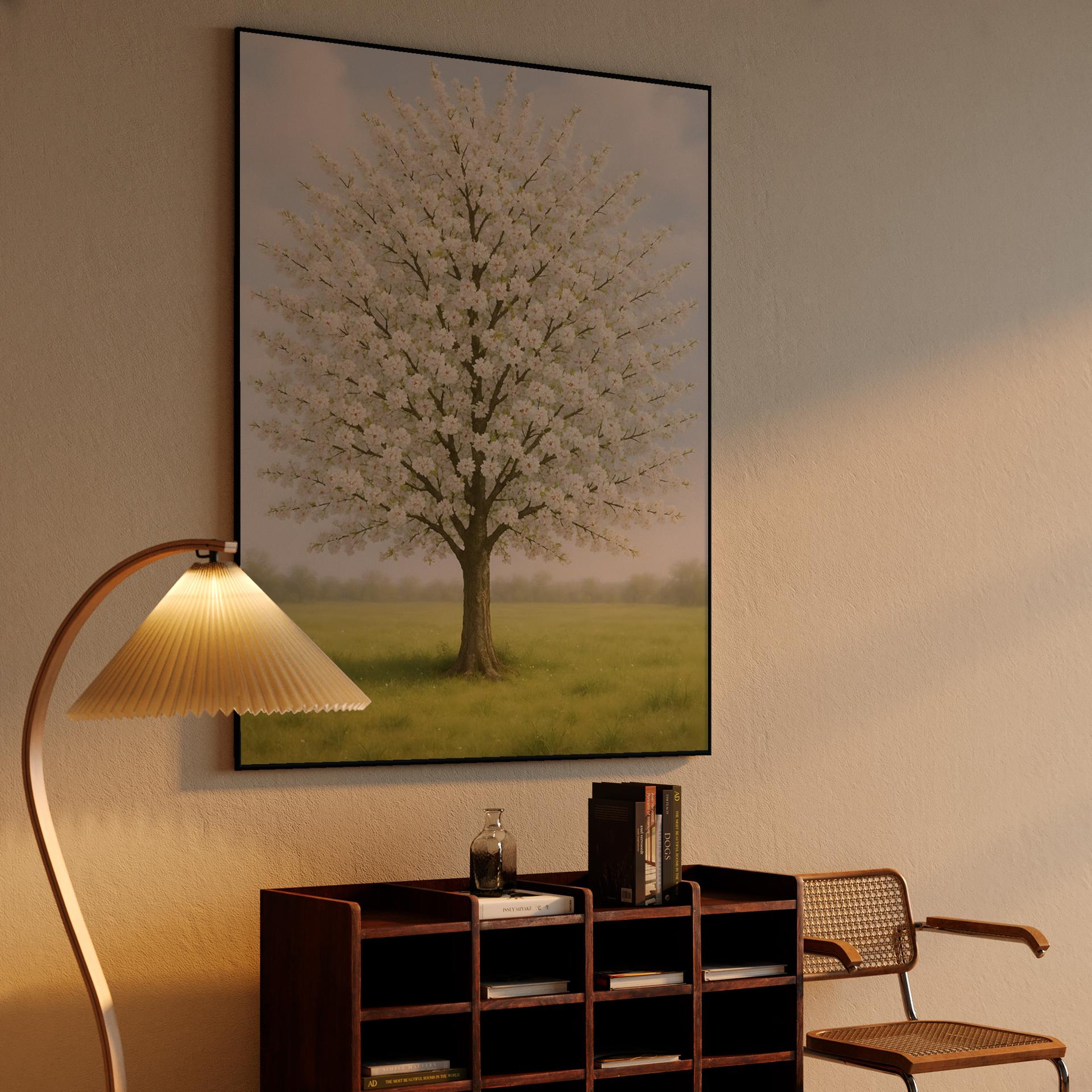 Solitary White Blooming Tree Art