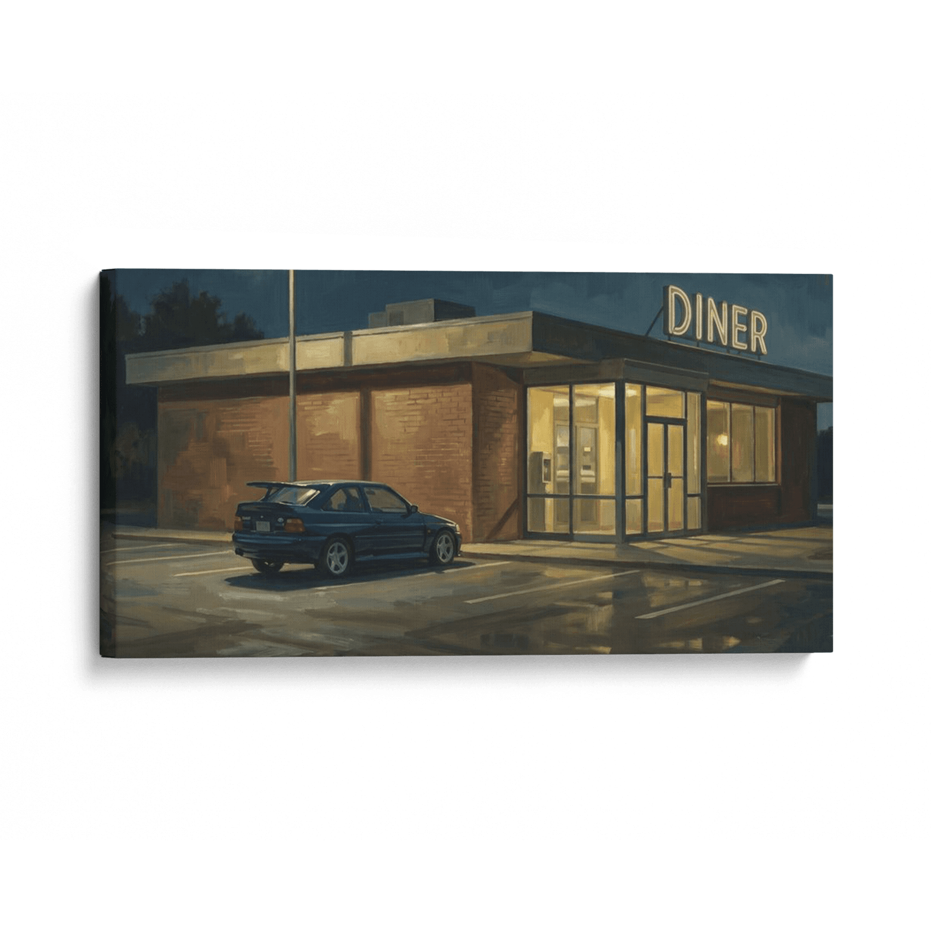 Ford Escort Cosworth Retro Diner at Night Painting