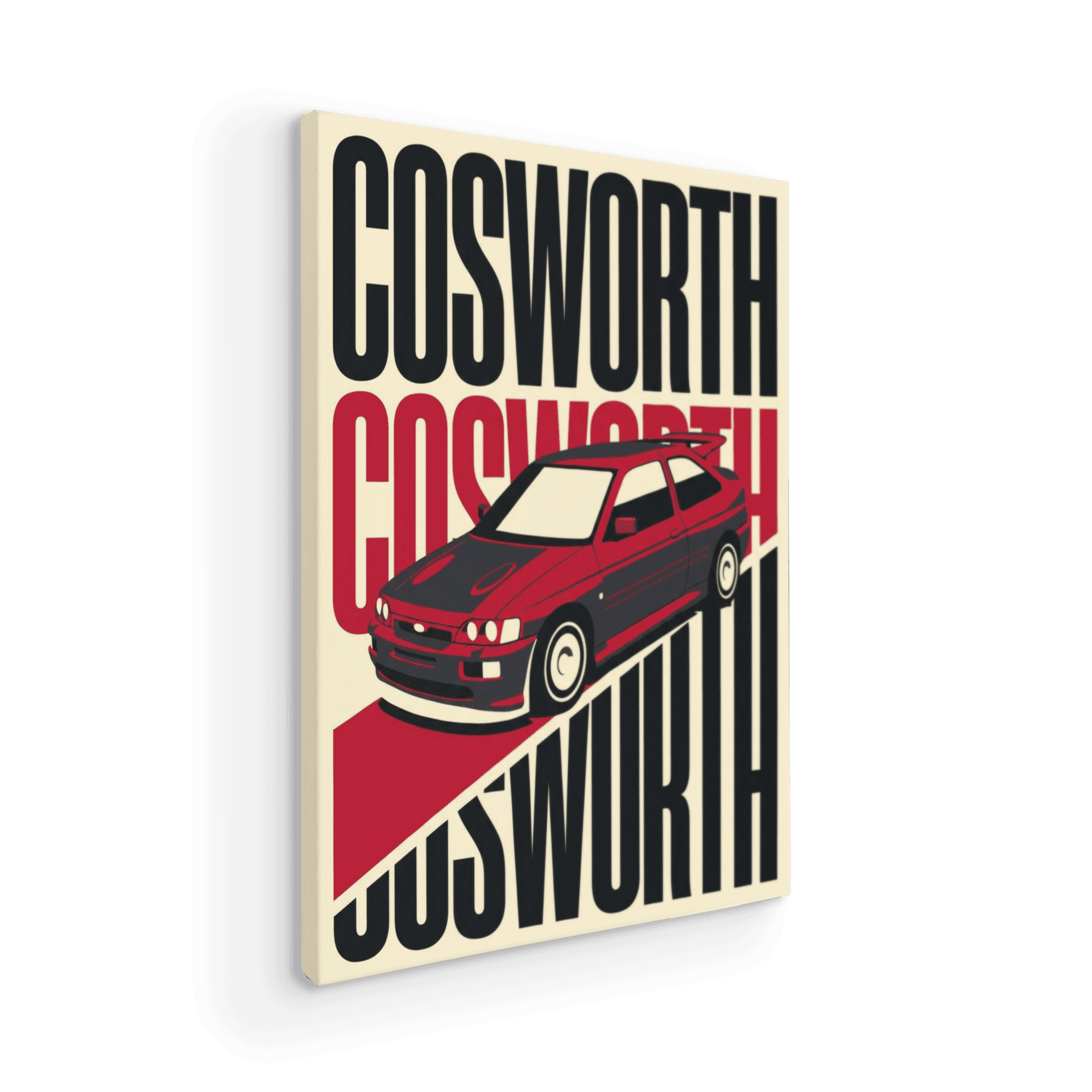 Ford Escort RS Cosworth Bold Red Typography Poster