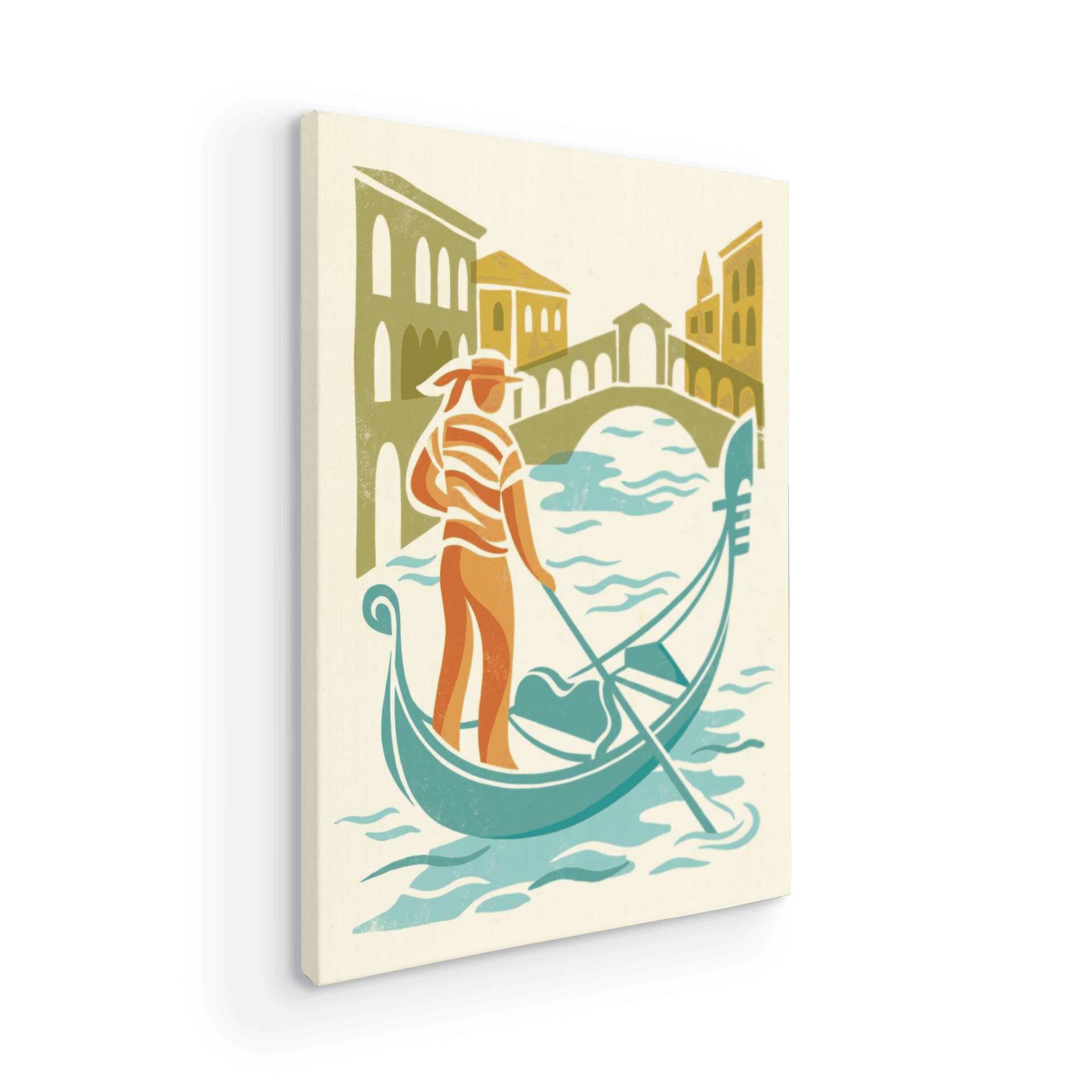 Classic Venetian Gondolier: Woodcut Venice Art