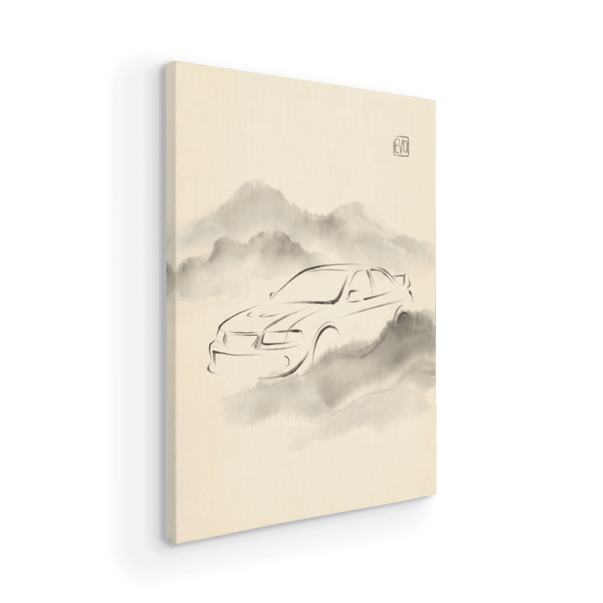 Mitsubishi Lancer Evolution Minimalist Sumi-e Ink Wash Painting