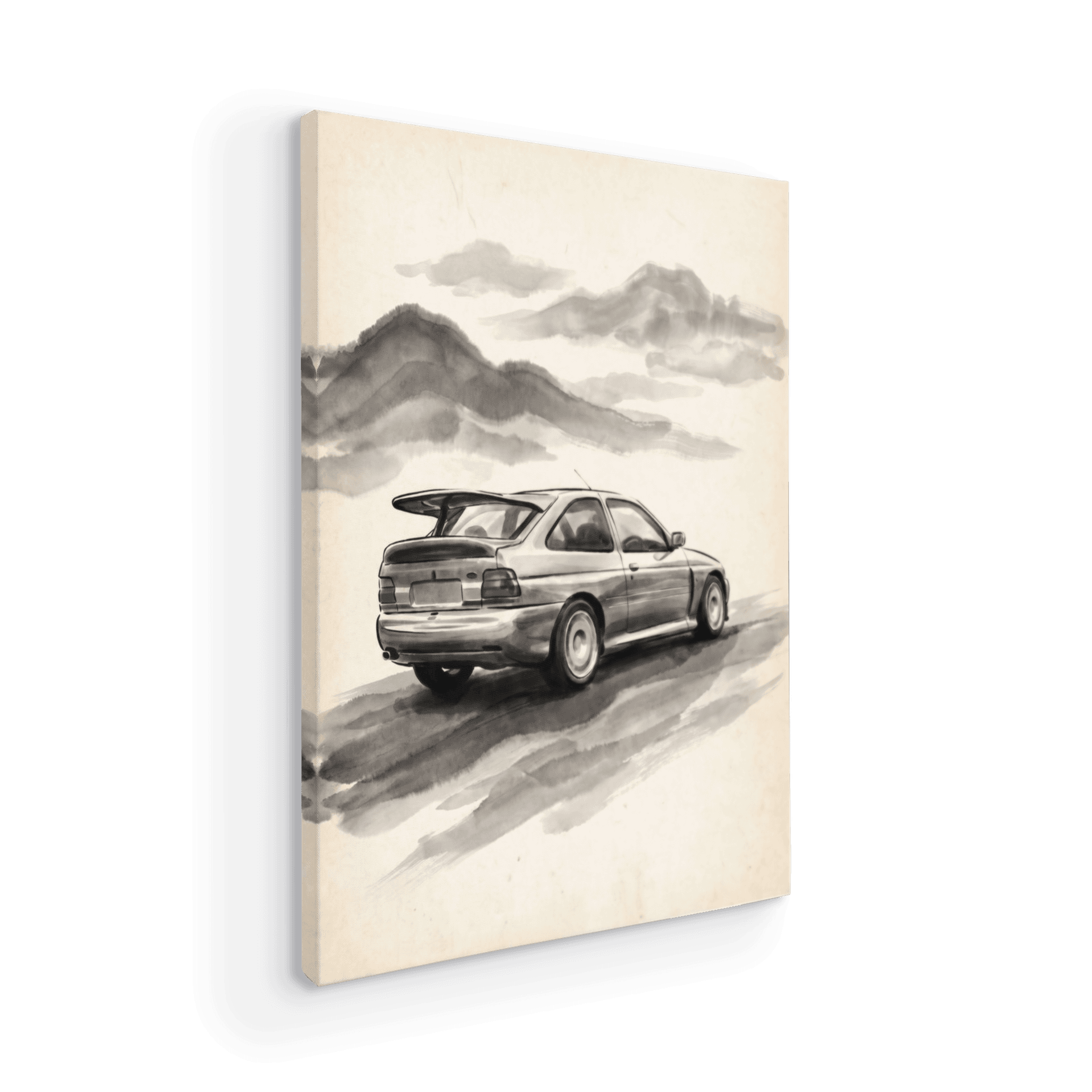 Ford Escort Cosworth Minimalist Sumi-e Ink Wash Painting