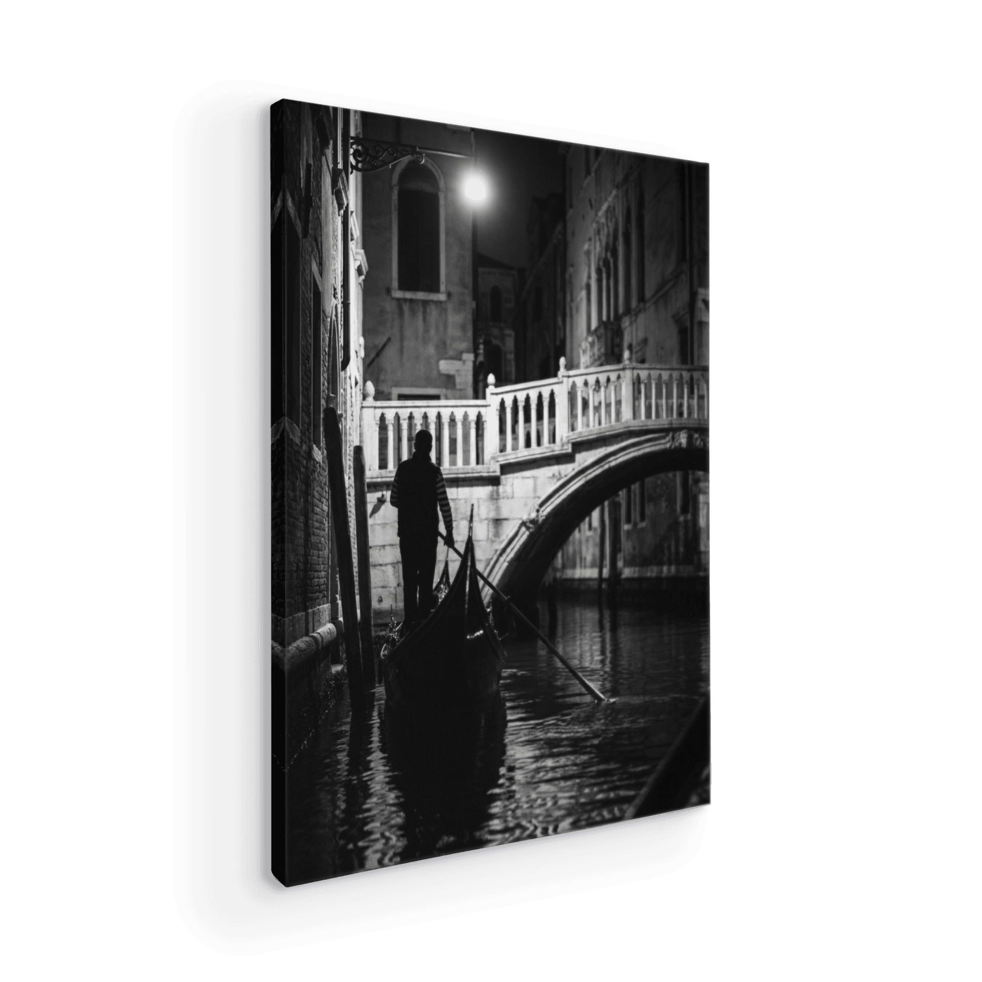 Venice Nocturne: Classic Gondolier under the Lamp