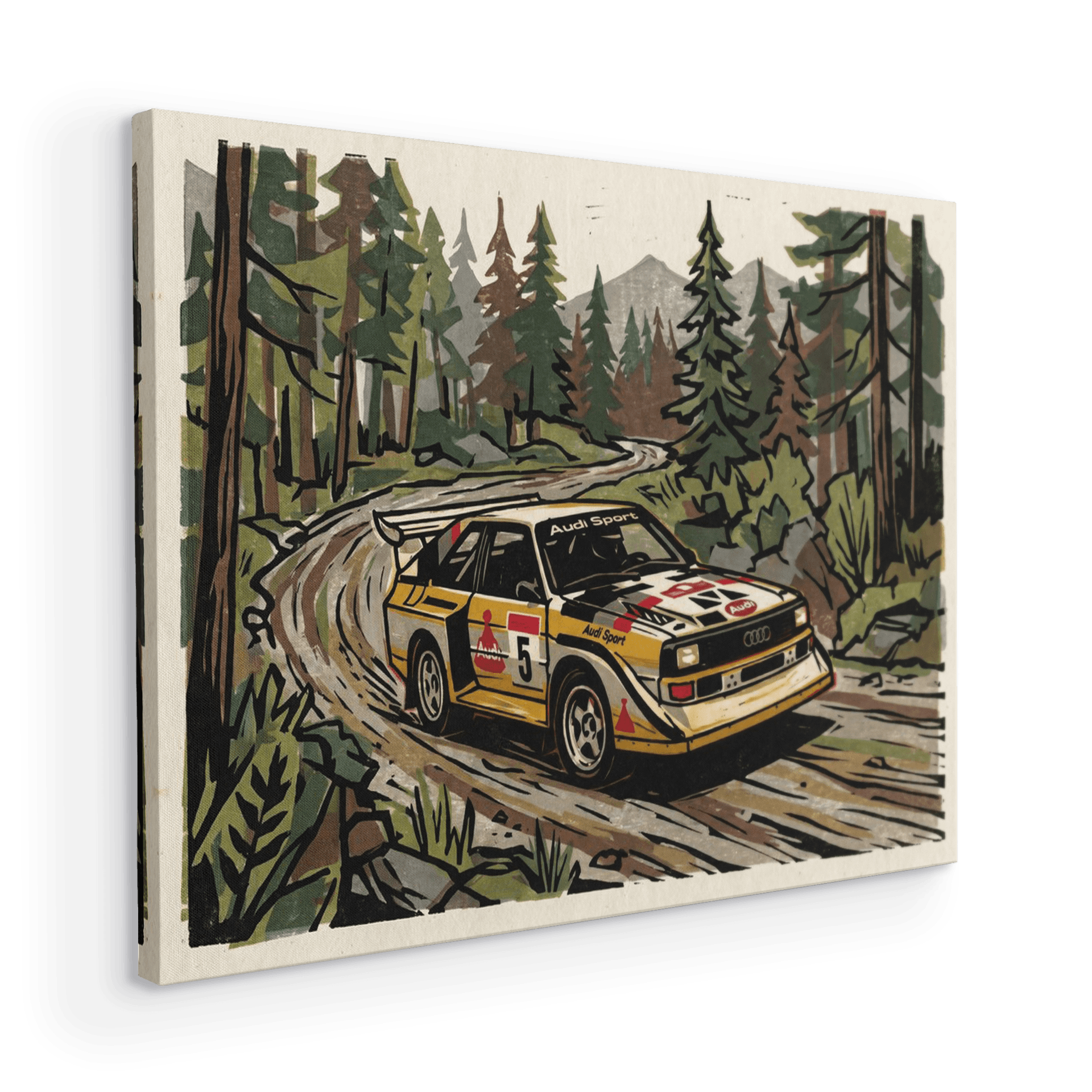 Audi Quattro Forest Linocut Art