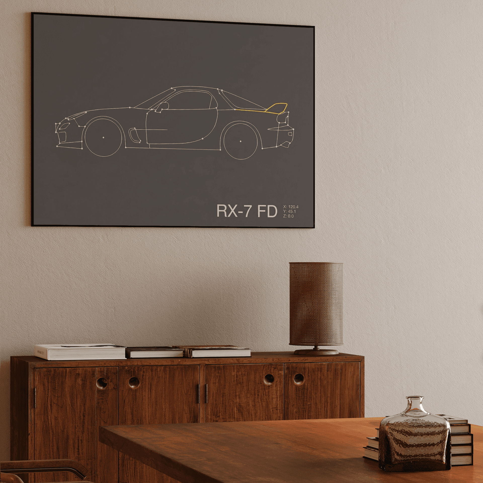 Minimalist RX-7 FD Wireframe Art