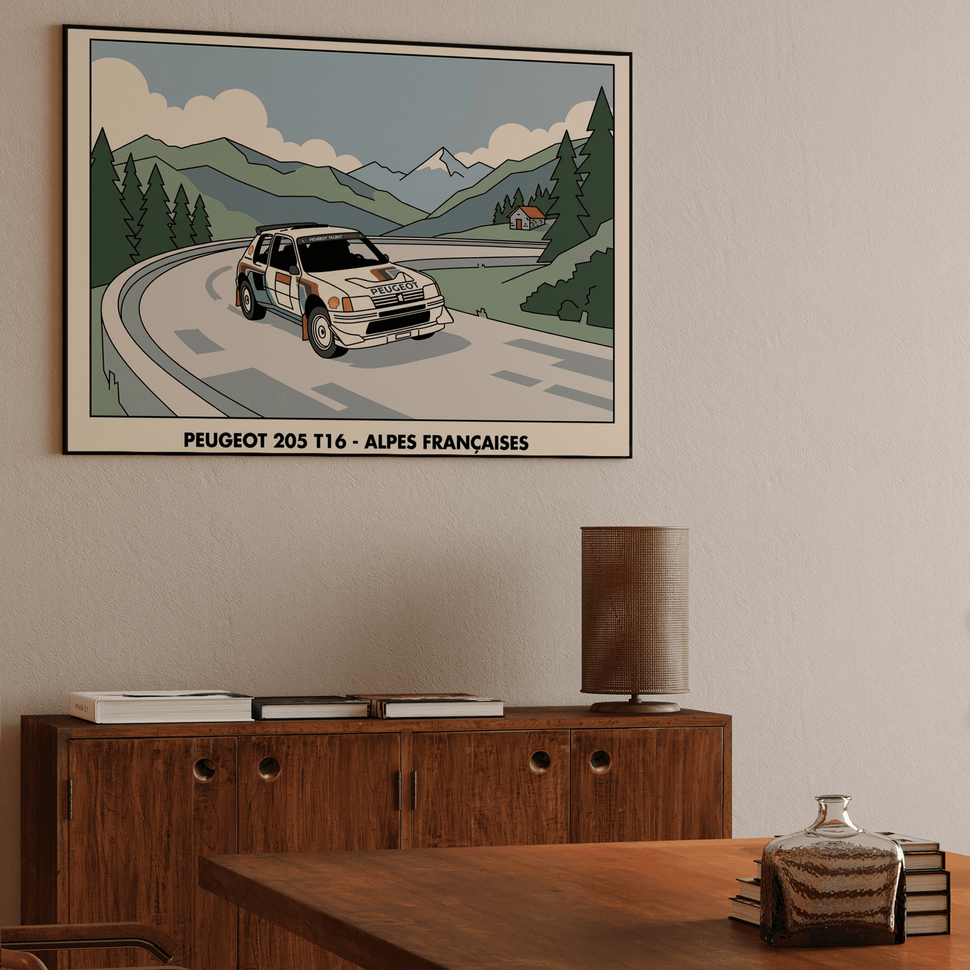 French Alps Rally - Peugeot 205 T16 Line Art Poster