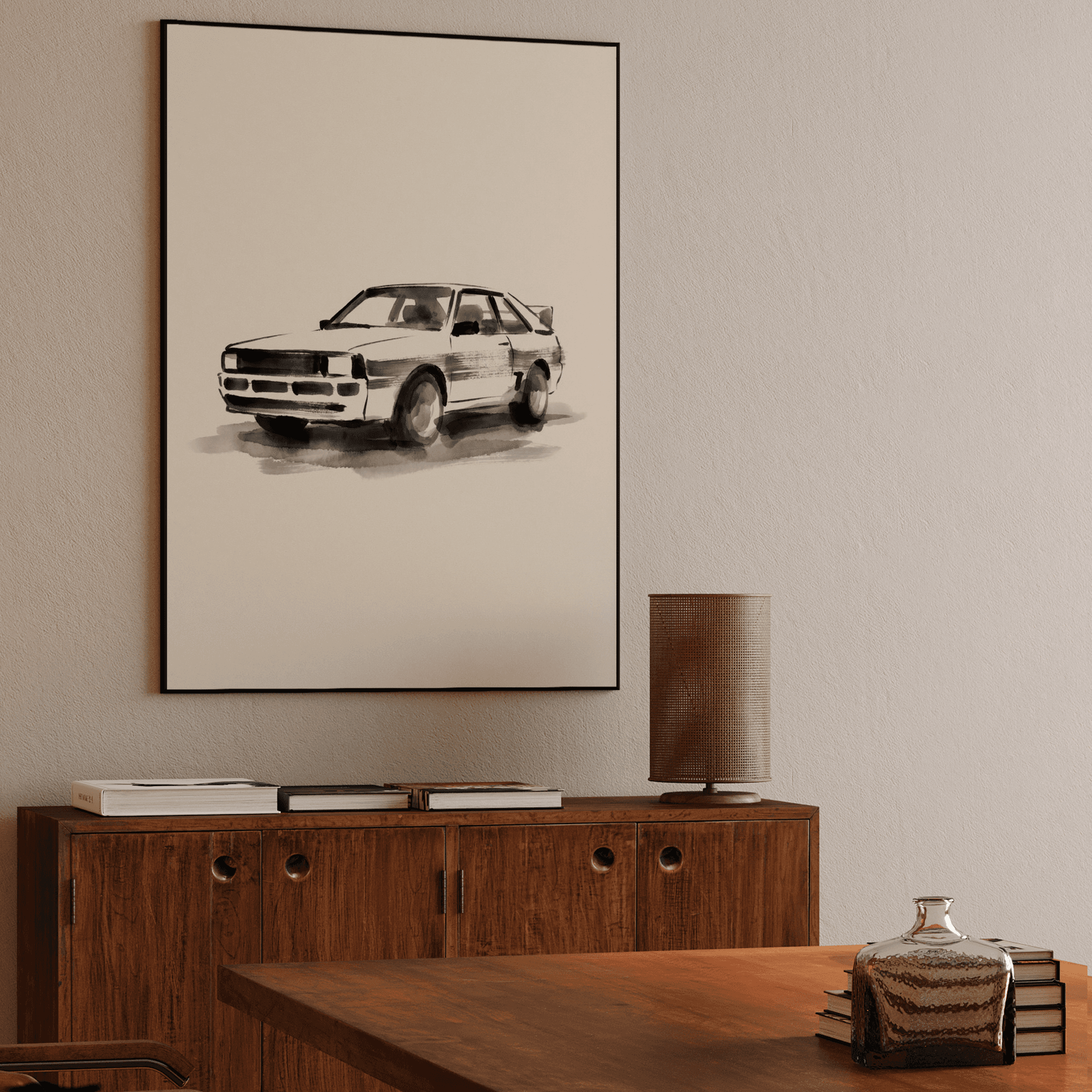 Audi Quattro Minimalist Sumi-e Ink Wash Painting