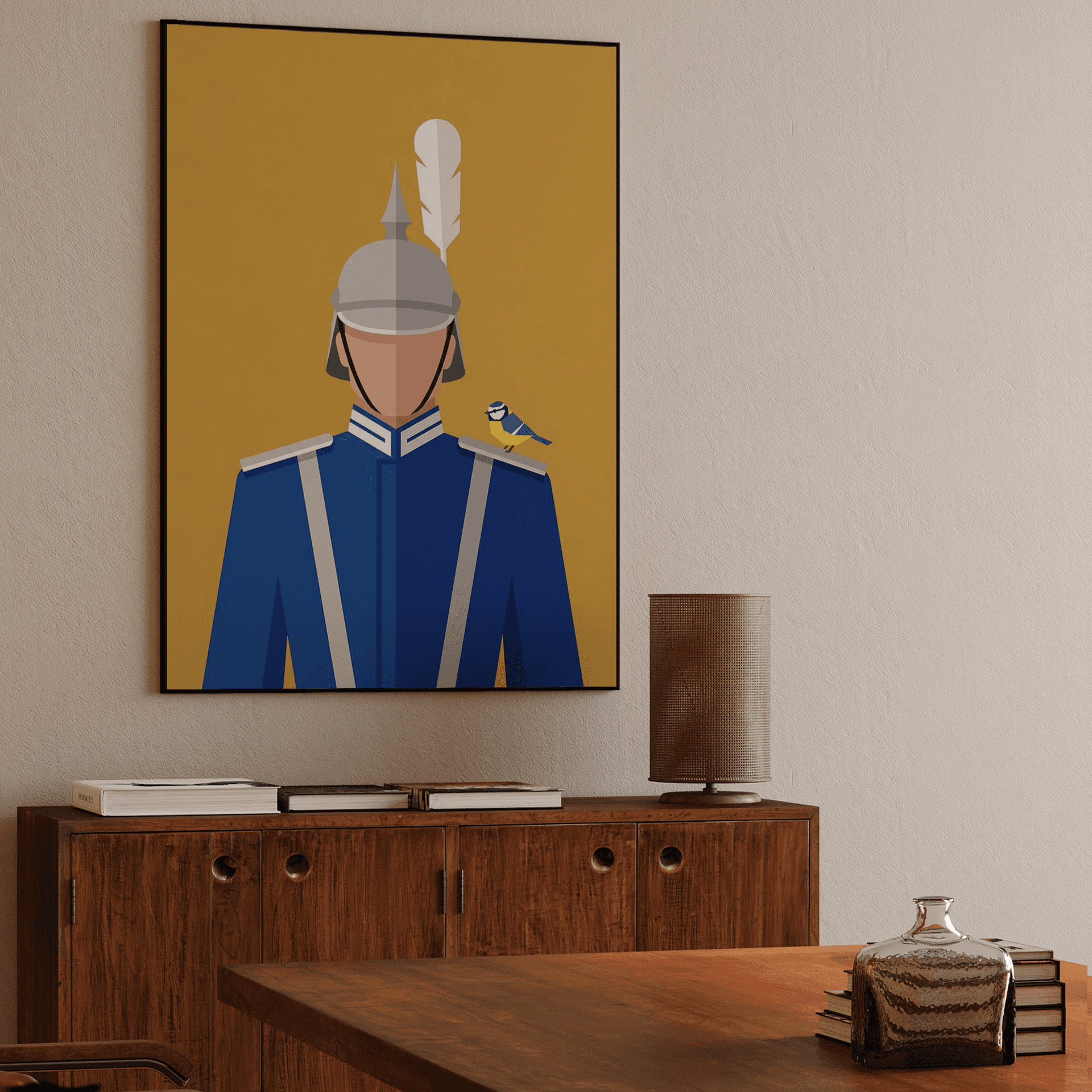 The Guard's Blue Tit: Minimalist Swedish Guard Art