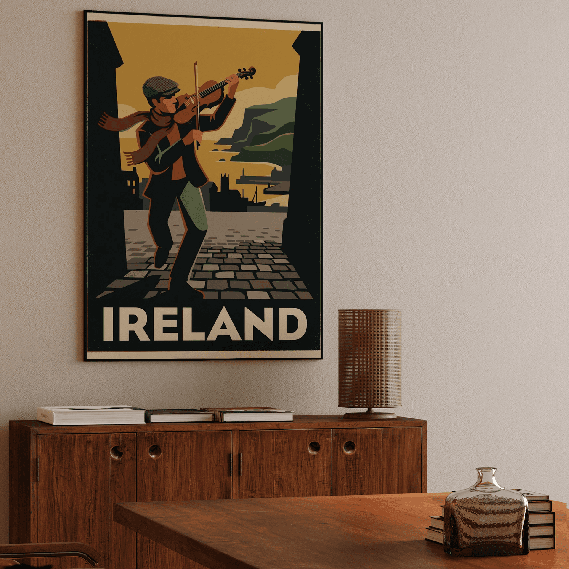 Ireland Retro Poster: Traditional Irish Fiddler