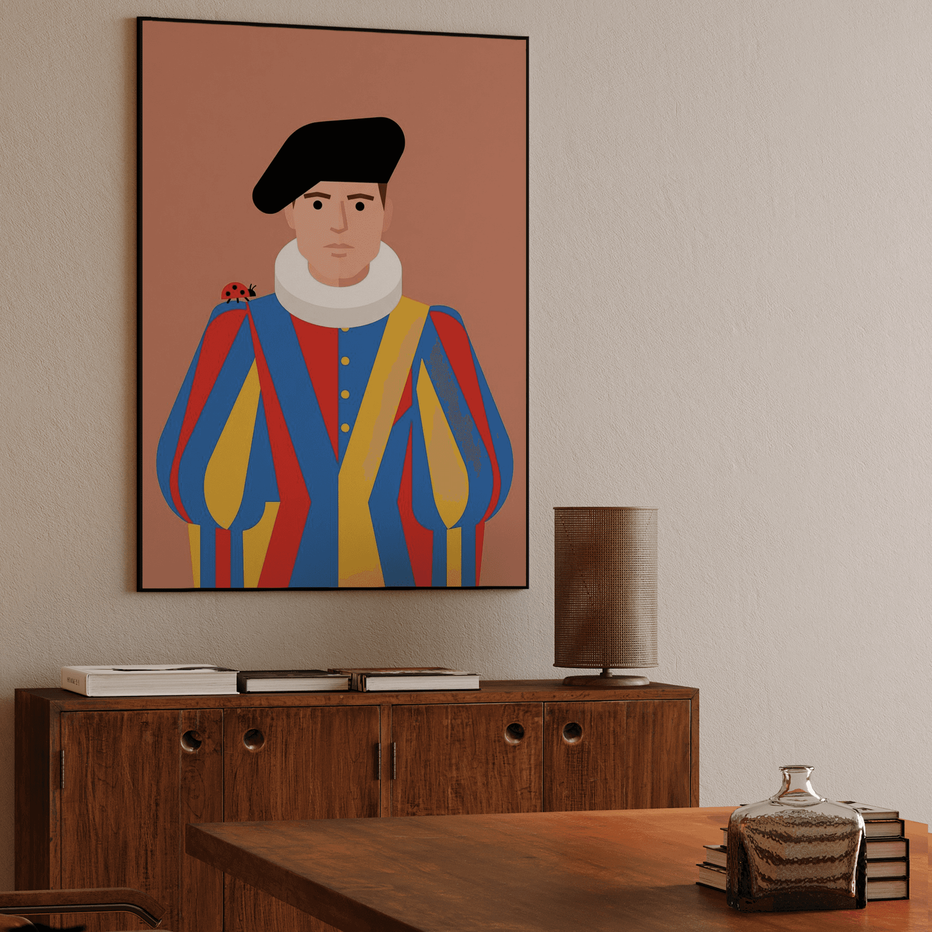 The Guard's Ladybug: Minimalist Swiss Guard Art
