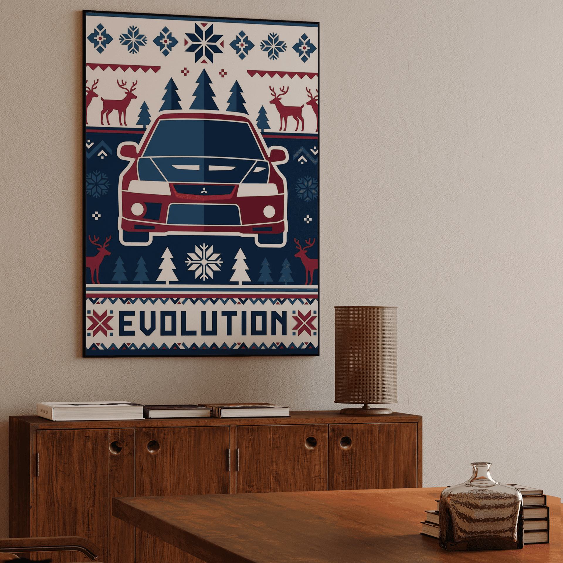 Mitsubishi Lancer Evo Nordic Holiday Knit Pattern Art