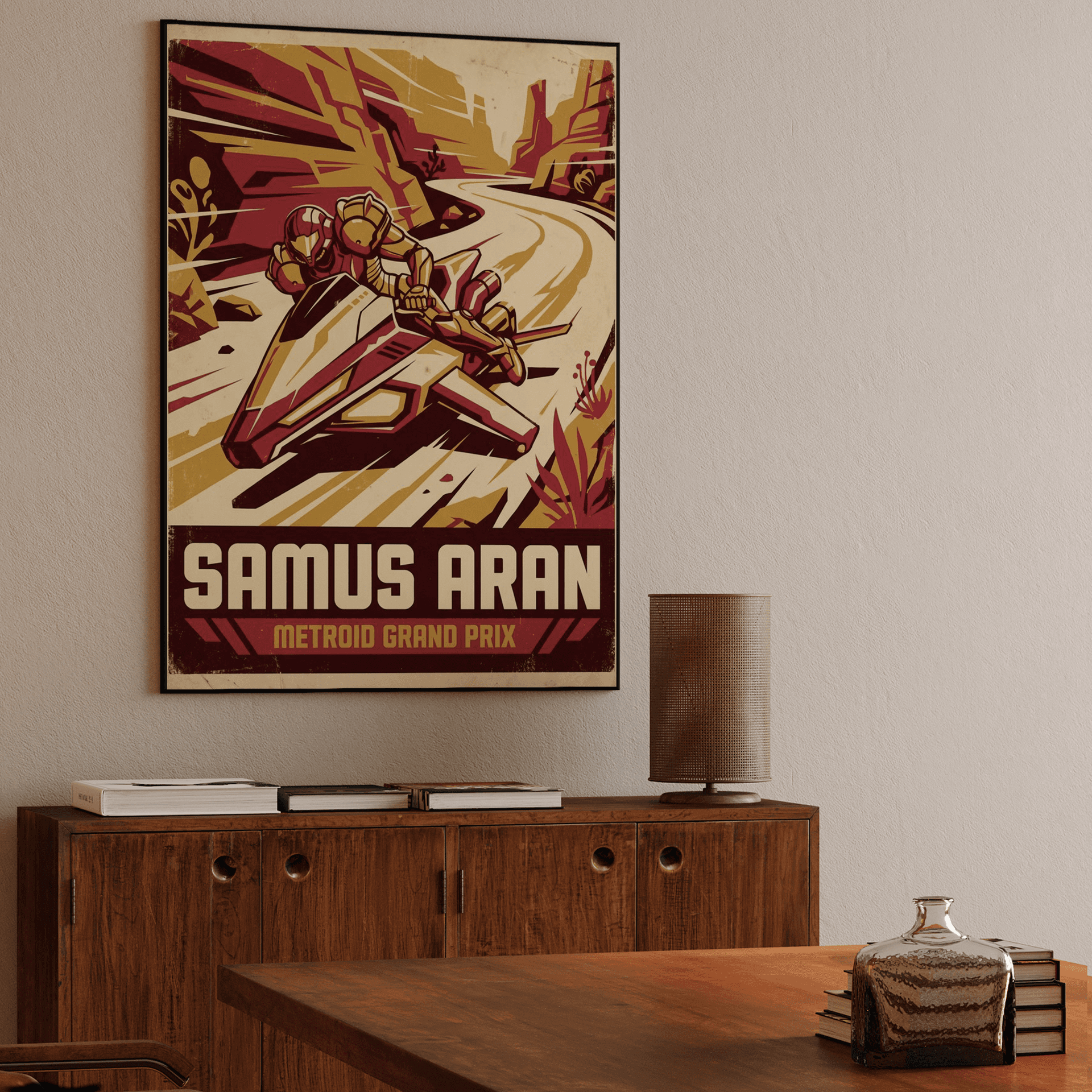 Samus Aran Metroid Grand Prix Retro Poster