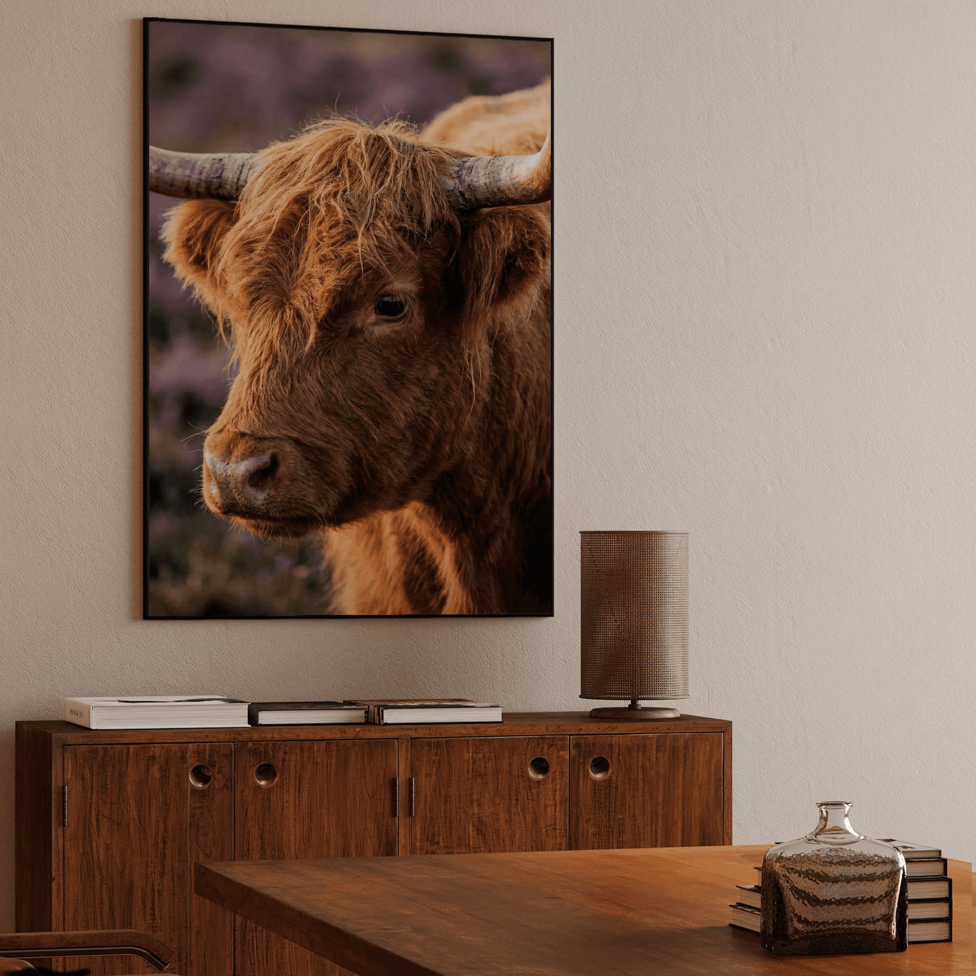Golden Hour Highland Cow: Scottish Animal Portrait
