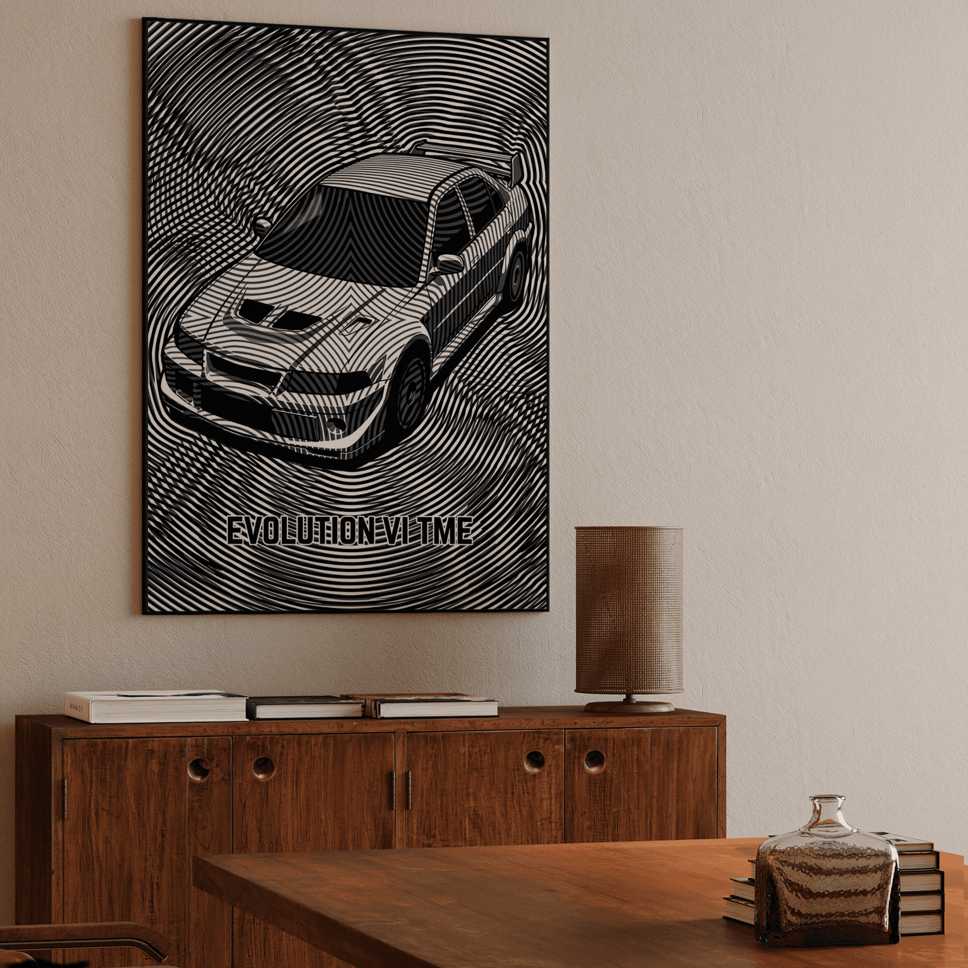 Mitsubishi Lancer Evolution VI TME Black and White Op Art