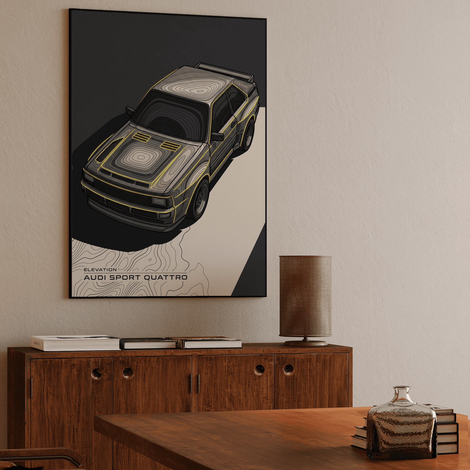 Audi Sport Quattro Neon Topographic Elevation Art