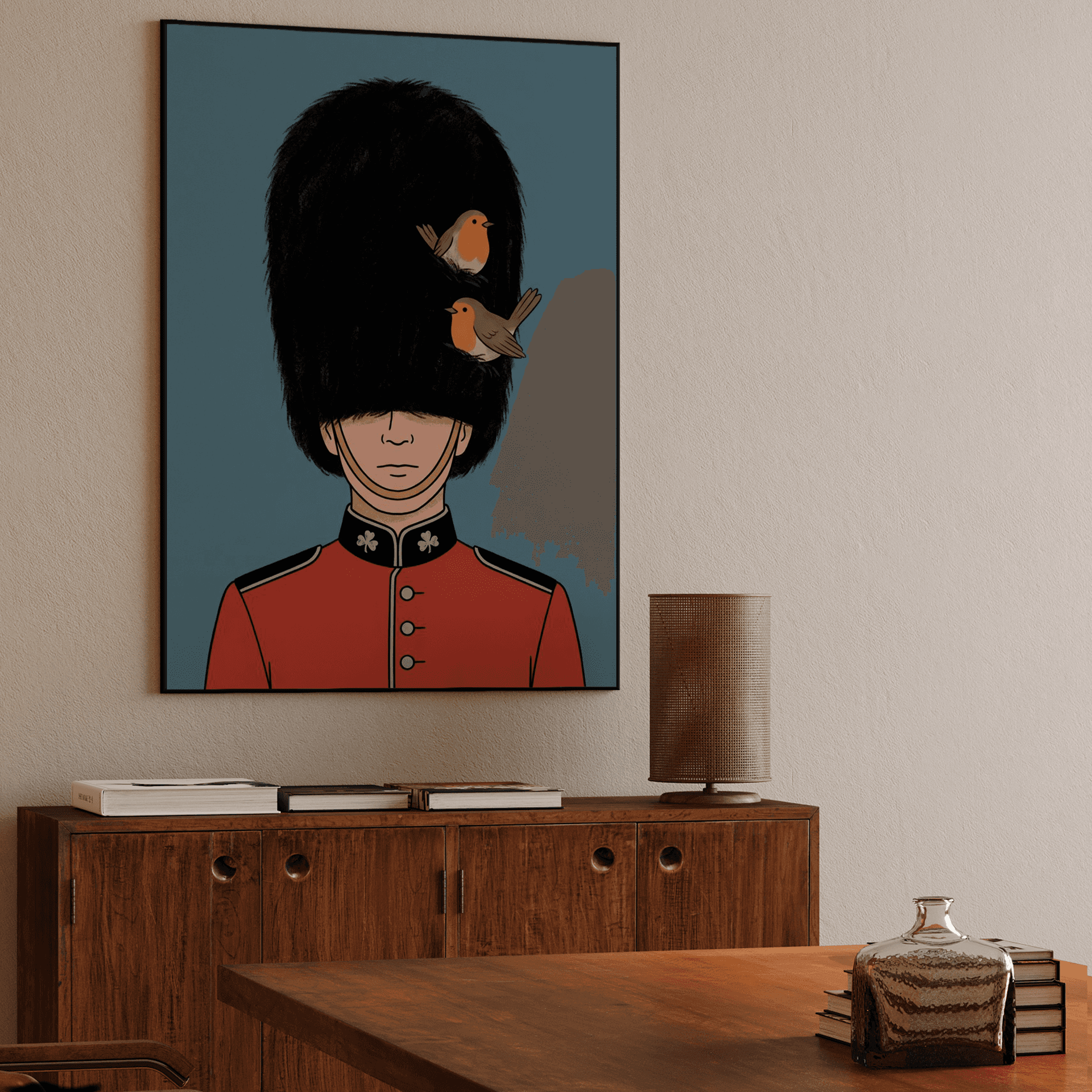 Royal Nest: Minimalist British Guard with Robins