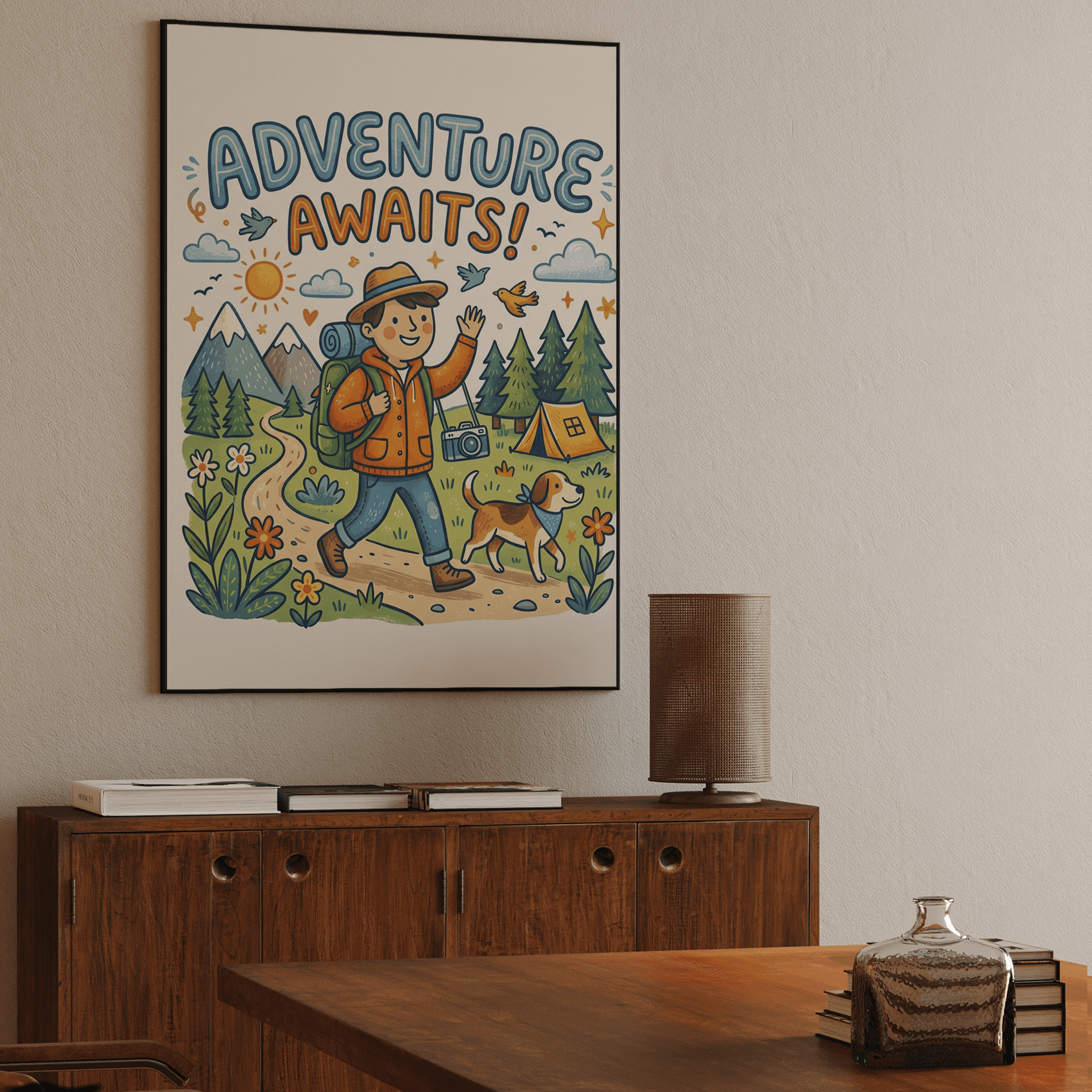 Adventure Awaits Hiking Illustration