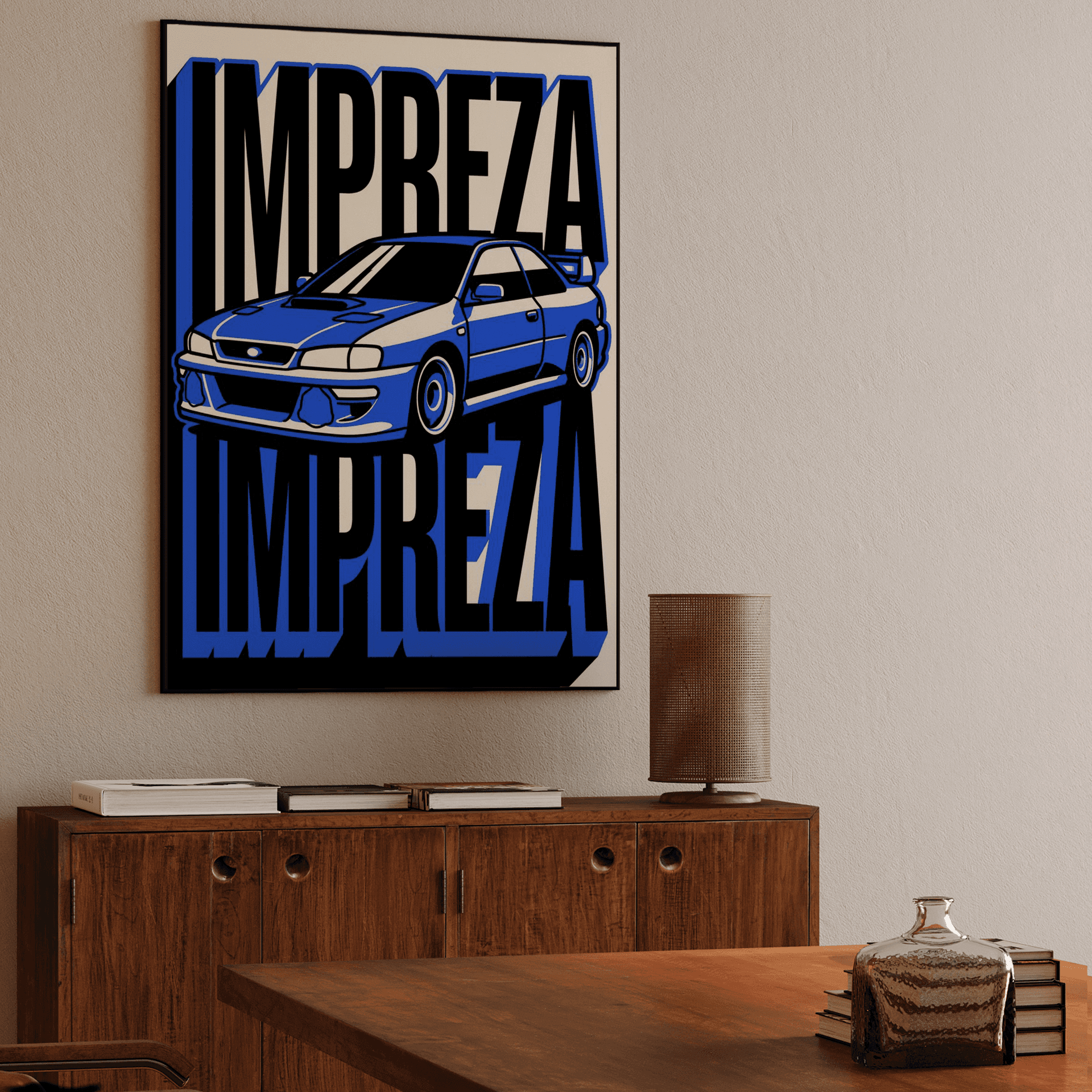 Subaru Impreza Bold Blue Graphic Typography Art