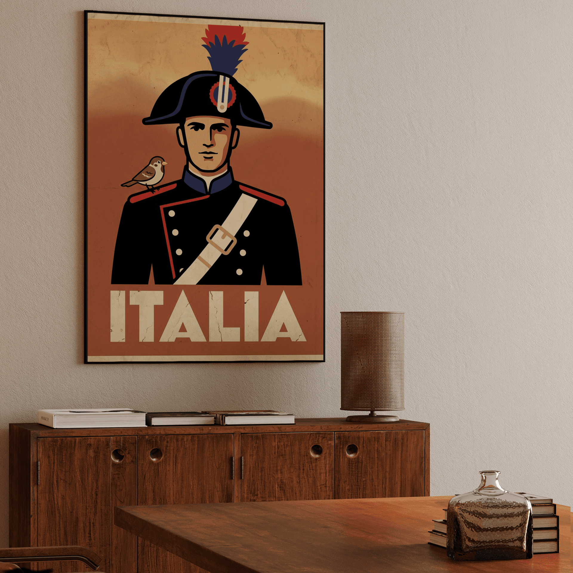 Italy Retro Poster: Classic Carabinier and Sparrow