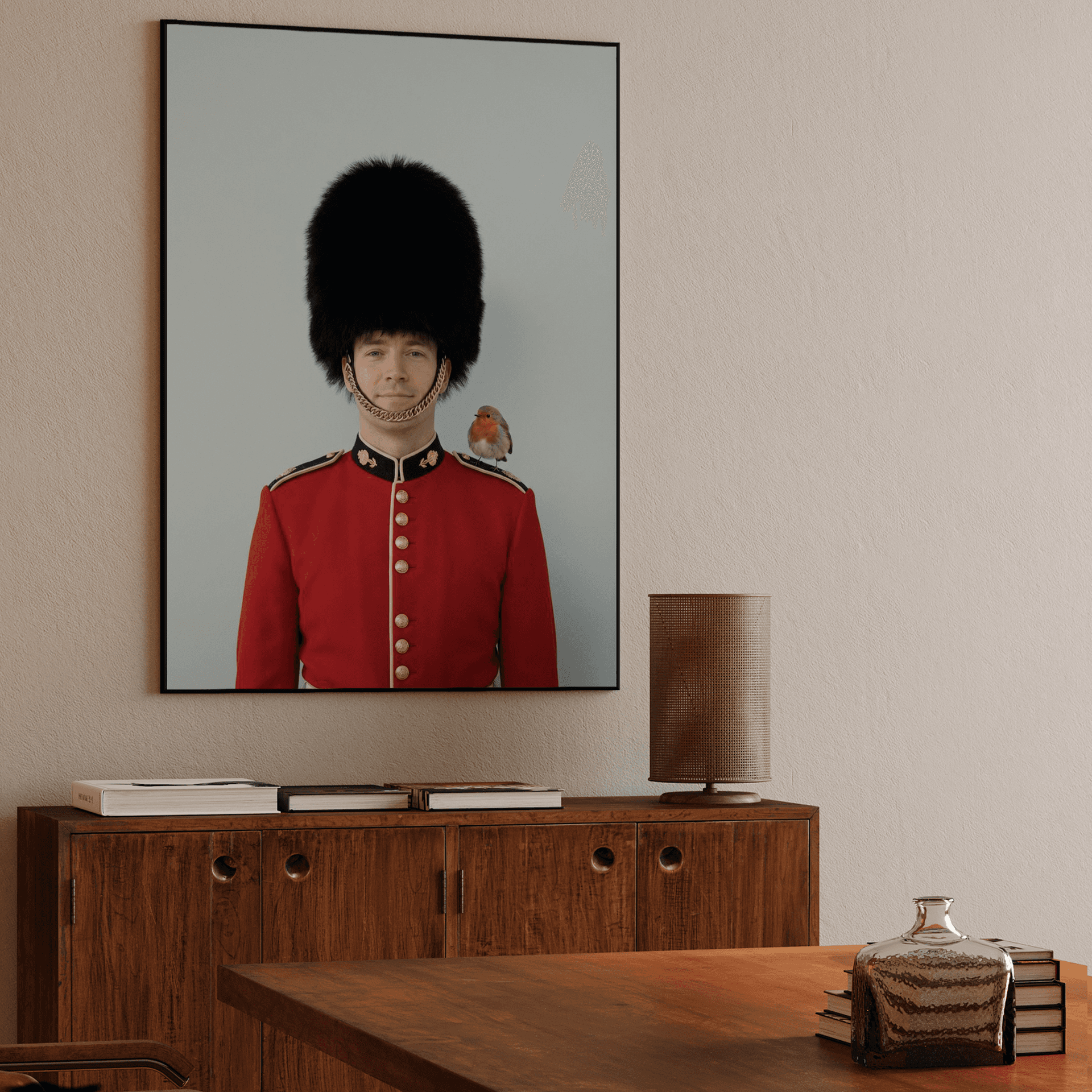 The Guard's Gentle Friend: British Guard with Robin