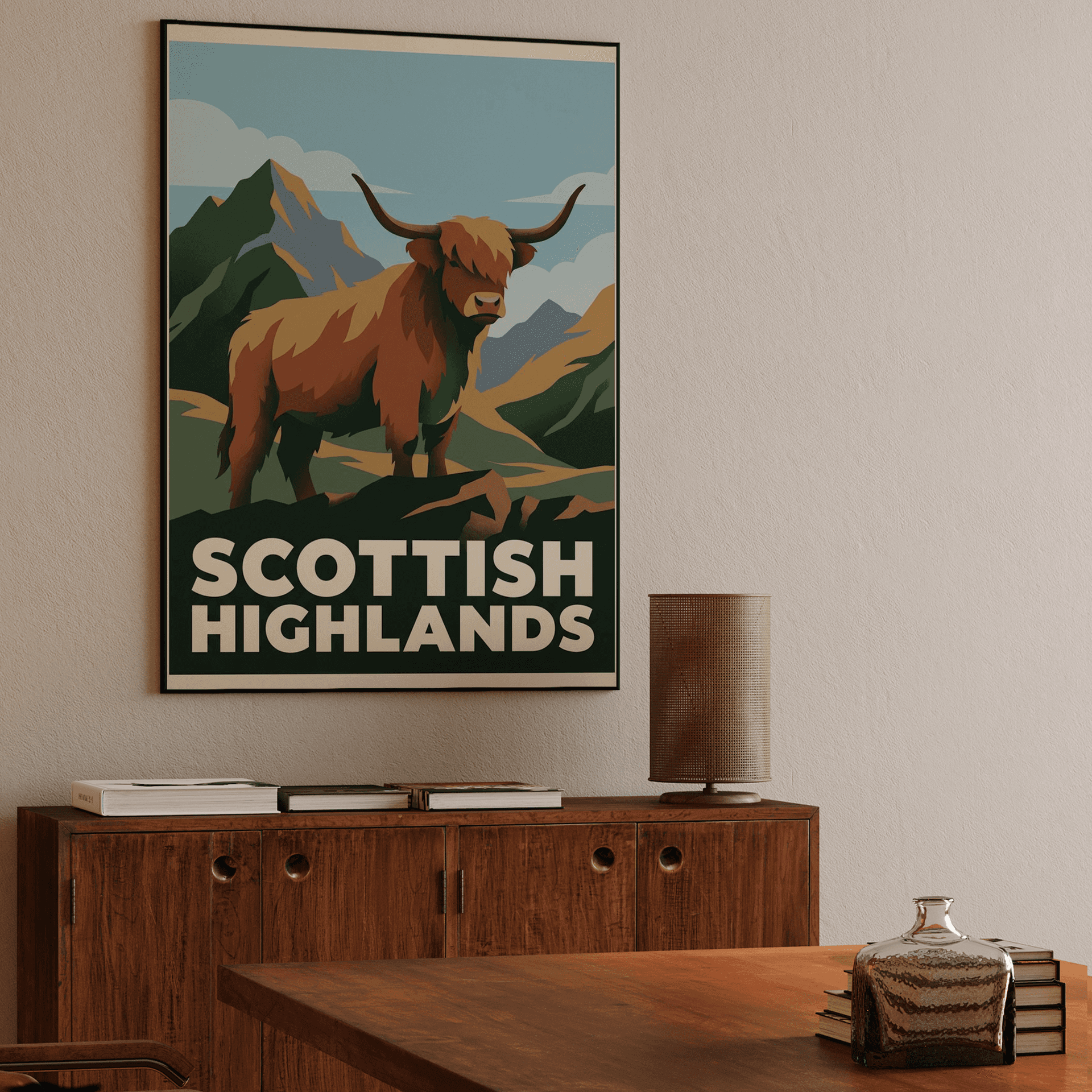 Scottish Highlands Retro Poster: Highland Cow