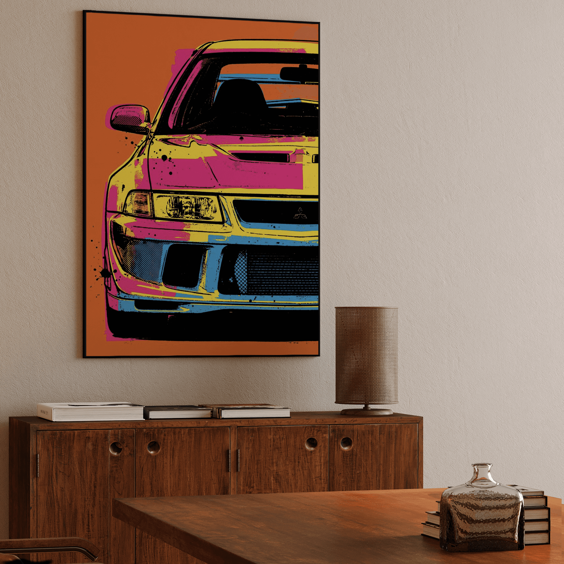 Mitsubishi Lancer Evolution Neon Pop Art Poster