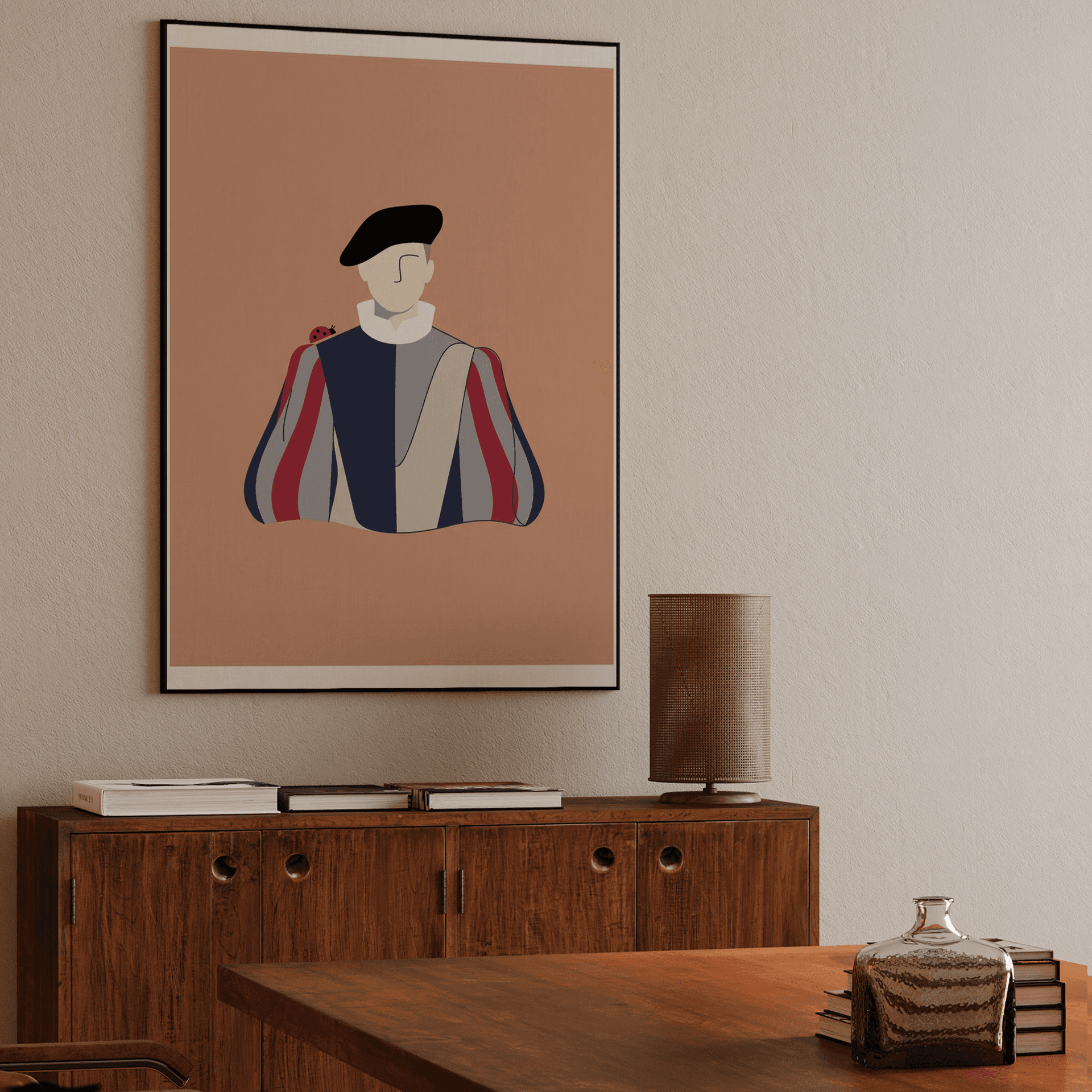 The Guard's Ladybug: Minimalist Swiss Guard Art