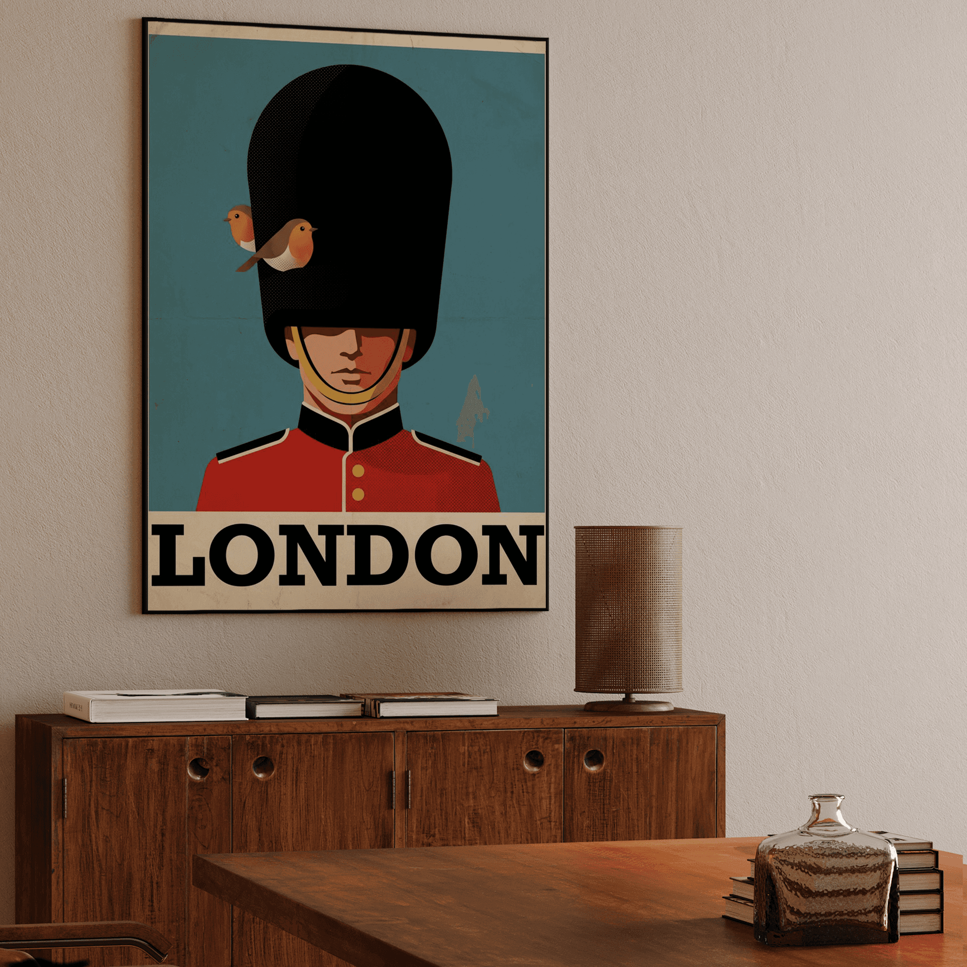 London Retro Poster: Classic Guard and Robins
