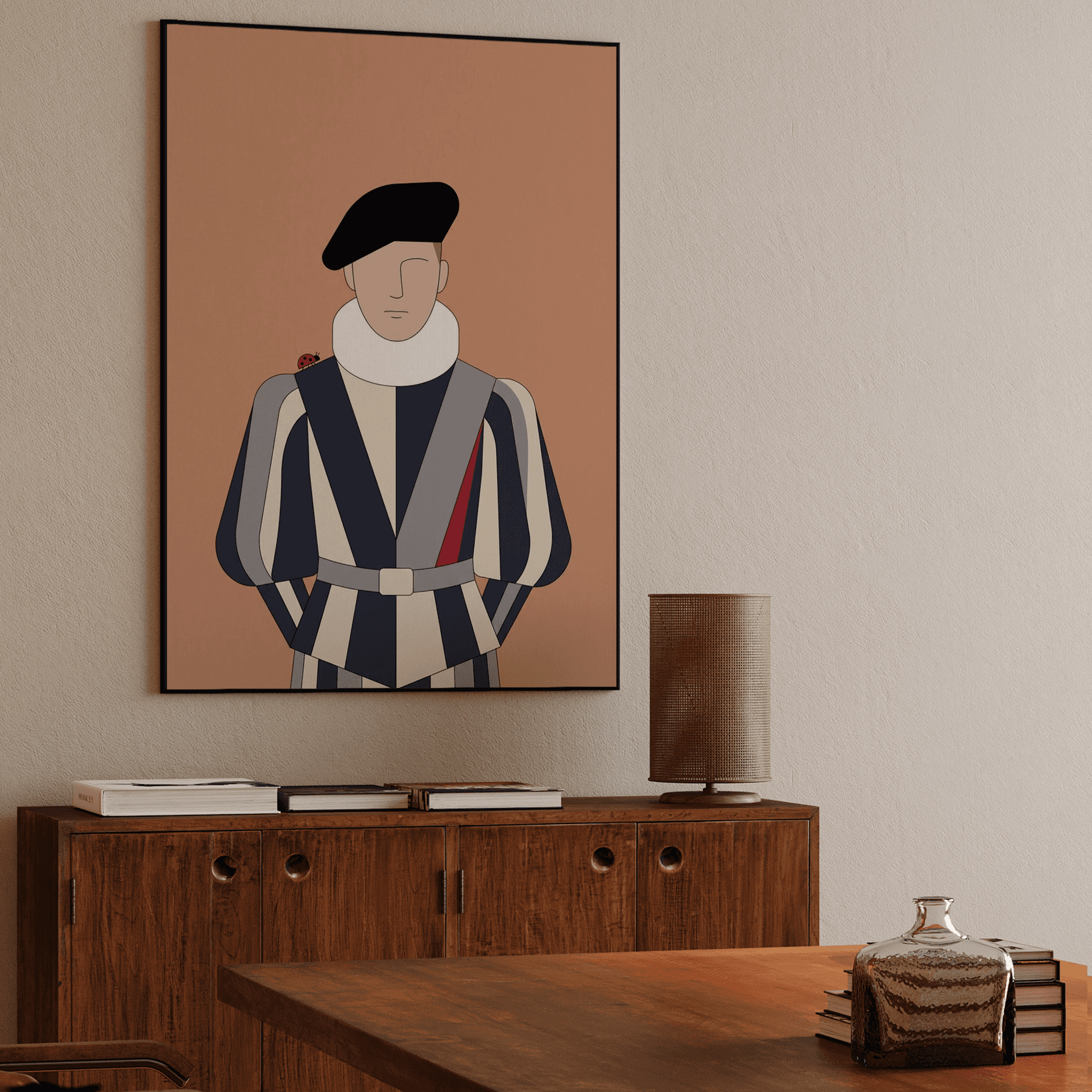 The Guard's Ladybug: Minimalist Swiss Guard Art