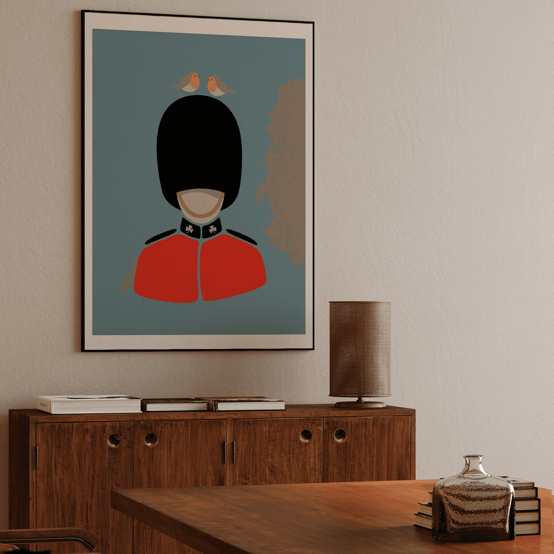 Royal Nest: Minimalist British Guard with Robins