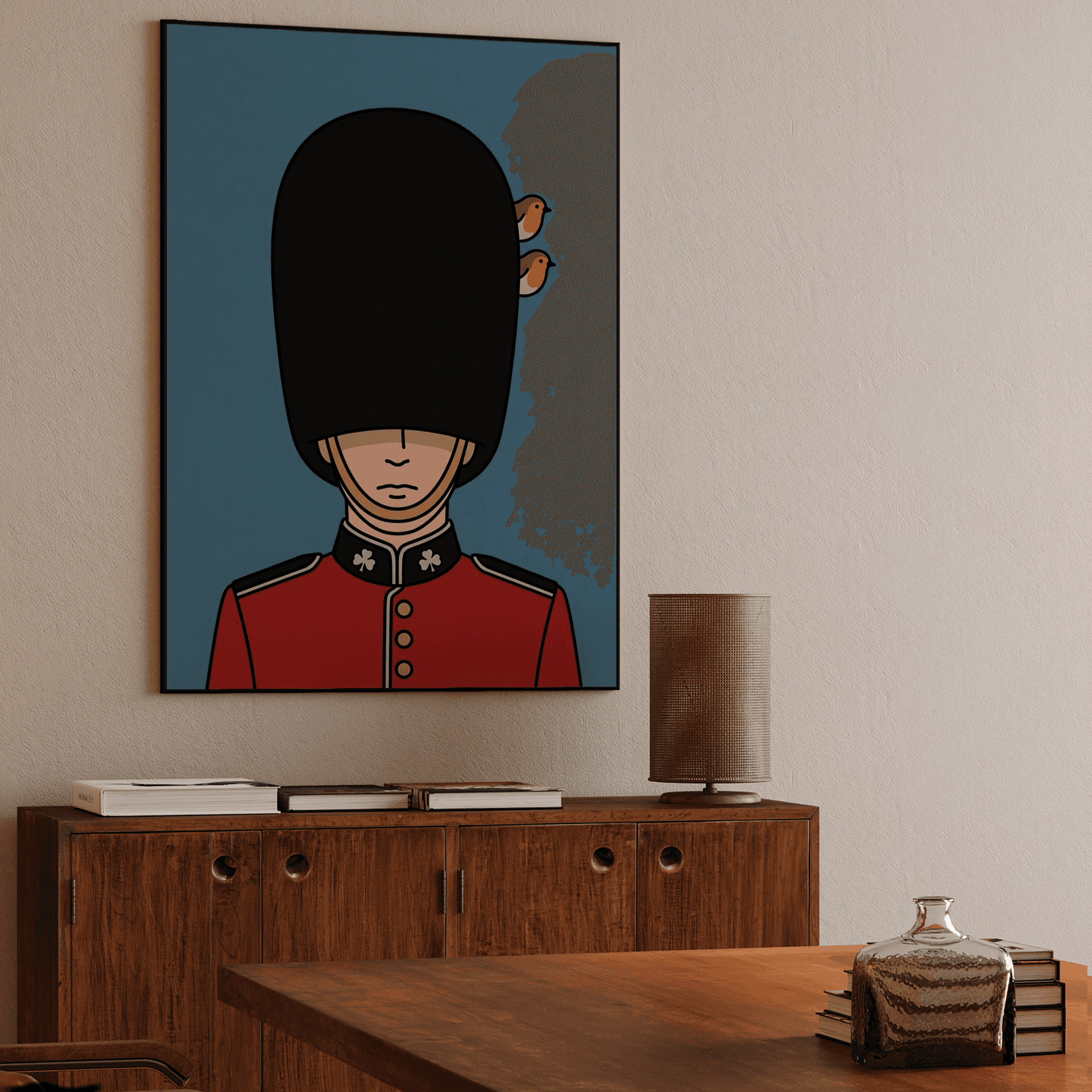 Royal Nest: Minimalist British Guard with Robins