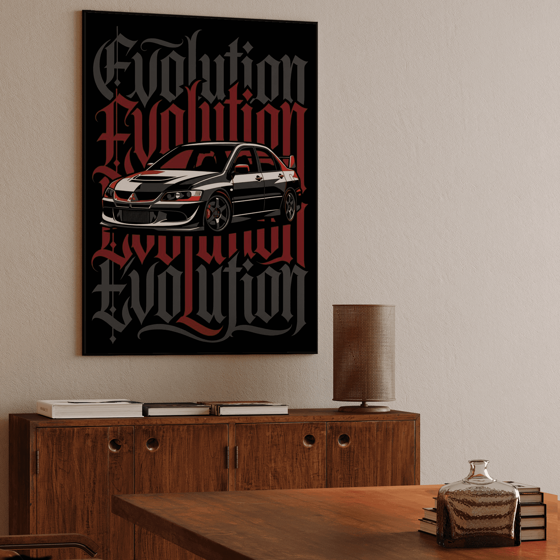 Mitsubishi Lancer Evolution Blackletter Graphic Poster