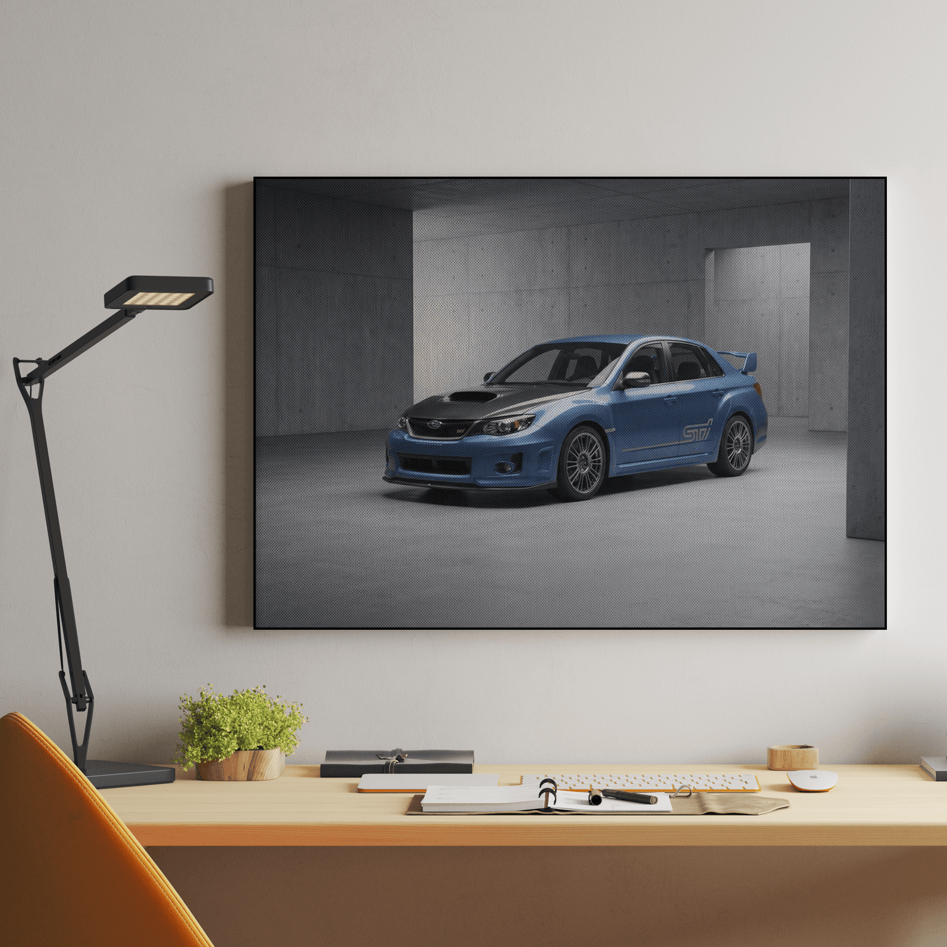 Subaru WRX STi Blue Industrial Studio Portrait