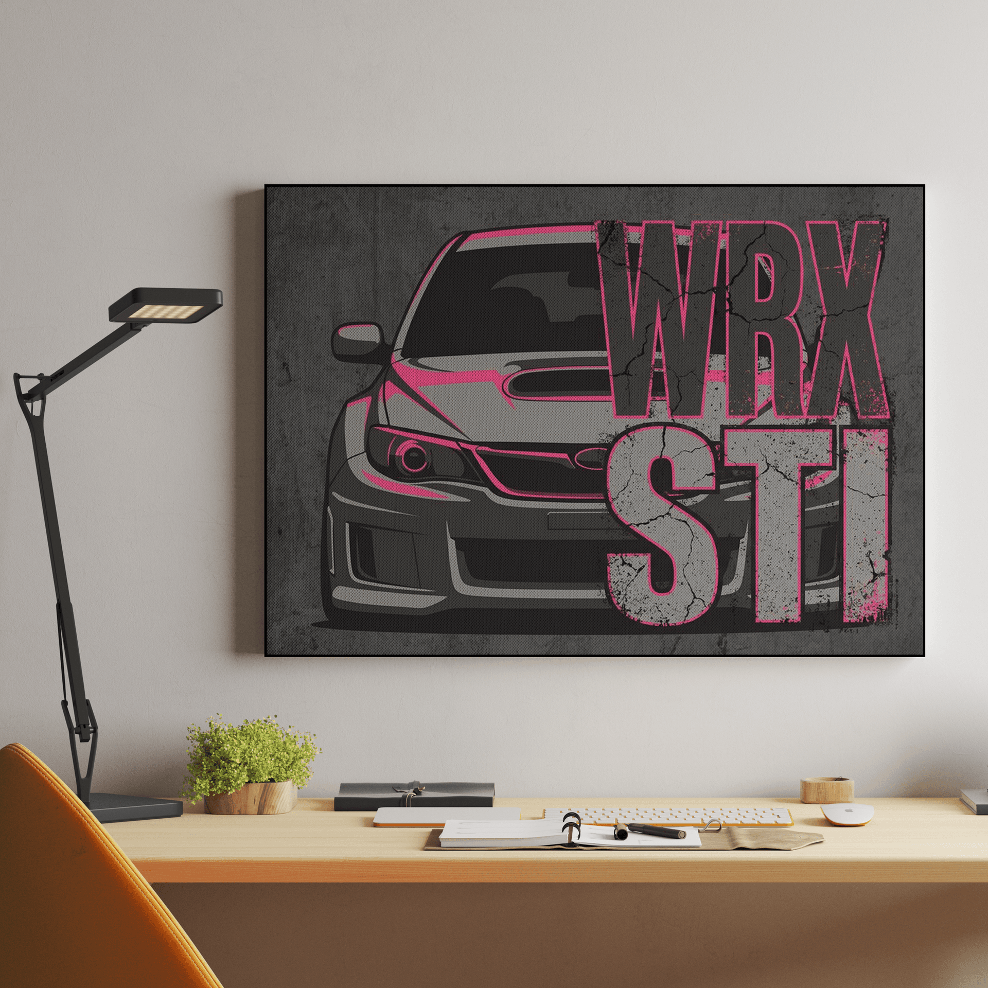 Subaru WRX STi Concrete Grunge Neon Poster