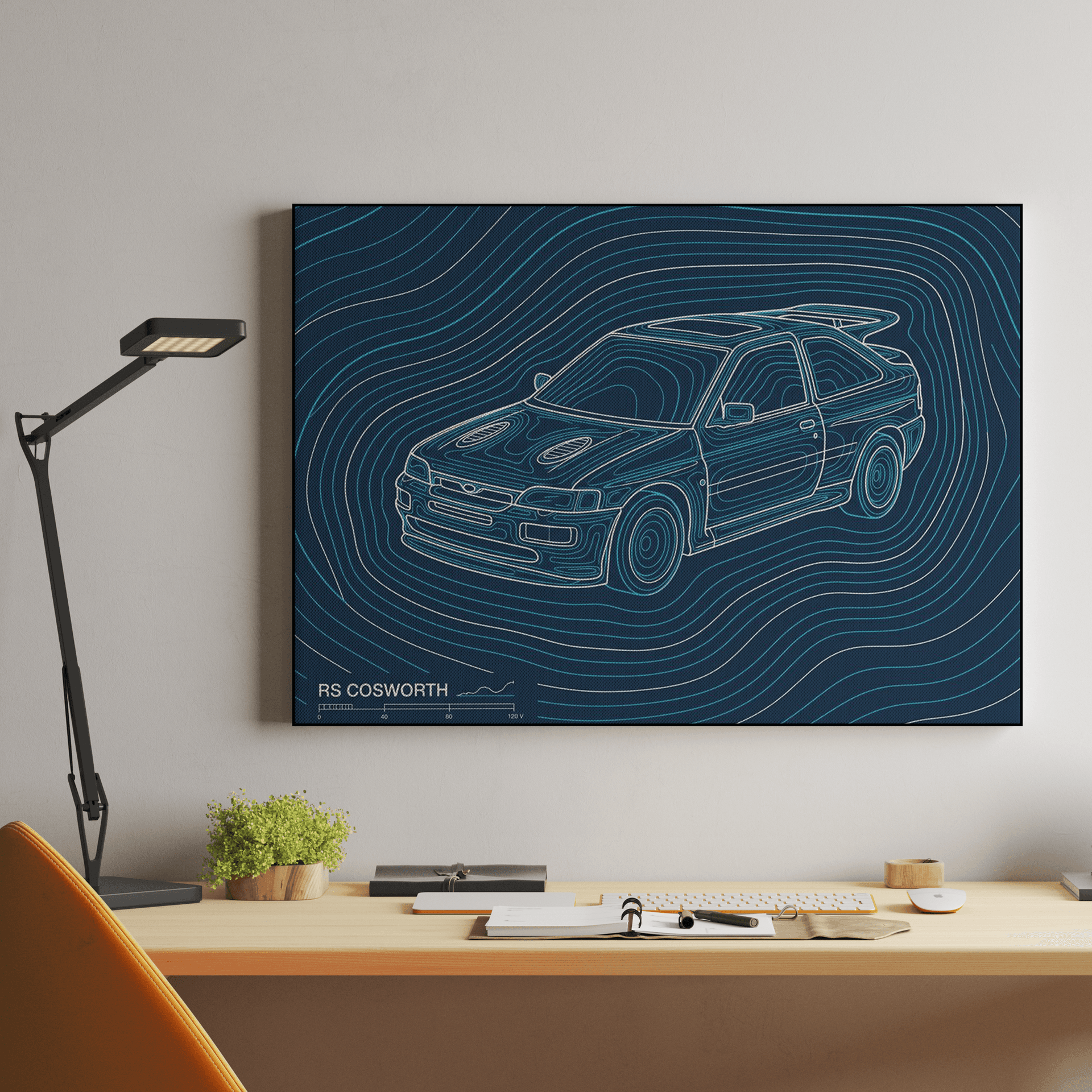 Ford Escort RS Cosworth Topographic Elevation Art