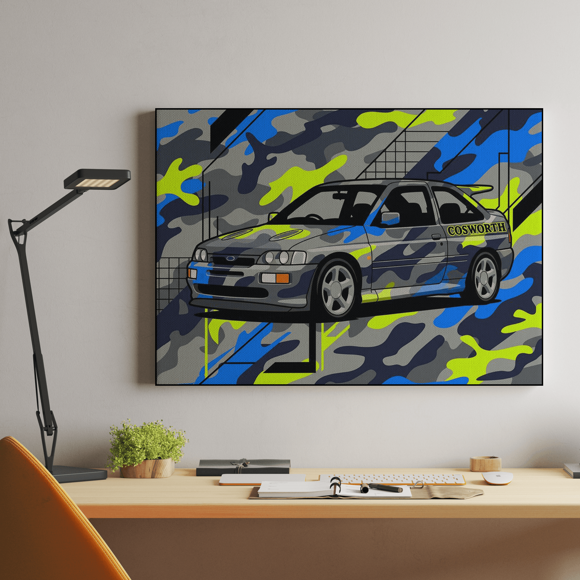 Ford Escort RS Cosworth Camouflage Wave Poster